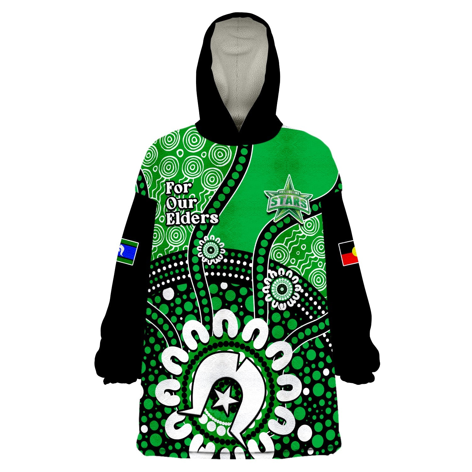 (Custom Text And Number) Melbourne Stars NAIDOC 2023 Wearable Blanket Hoodie Indigenous For Our Elders - Vibe Hoodie Shop