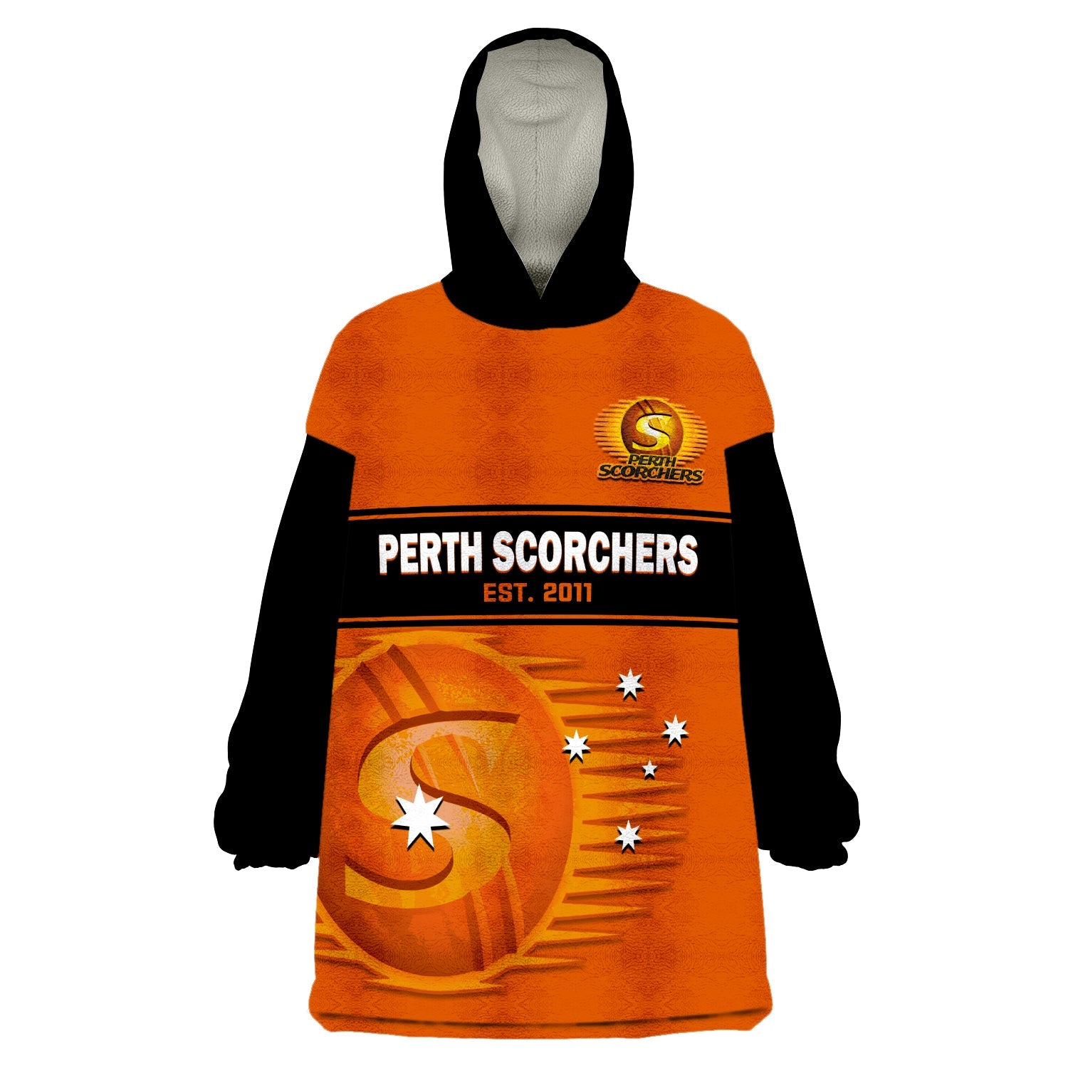 (Custom Text And Number) Perth Scorchers Cricket 2023 Wearable Blanket Hoodie Est 2011 Sporty Version - Vibe Hoodie Shop