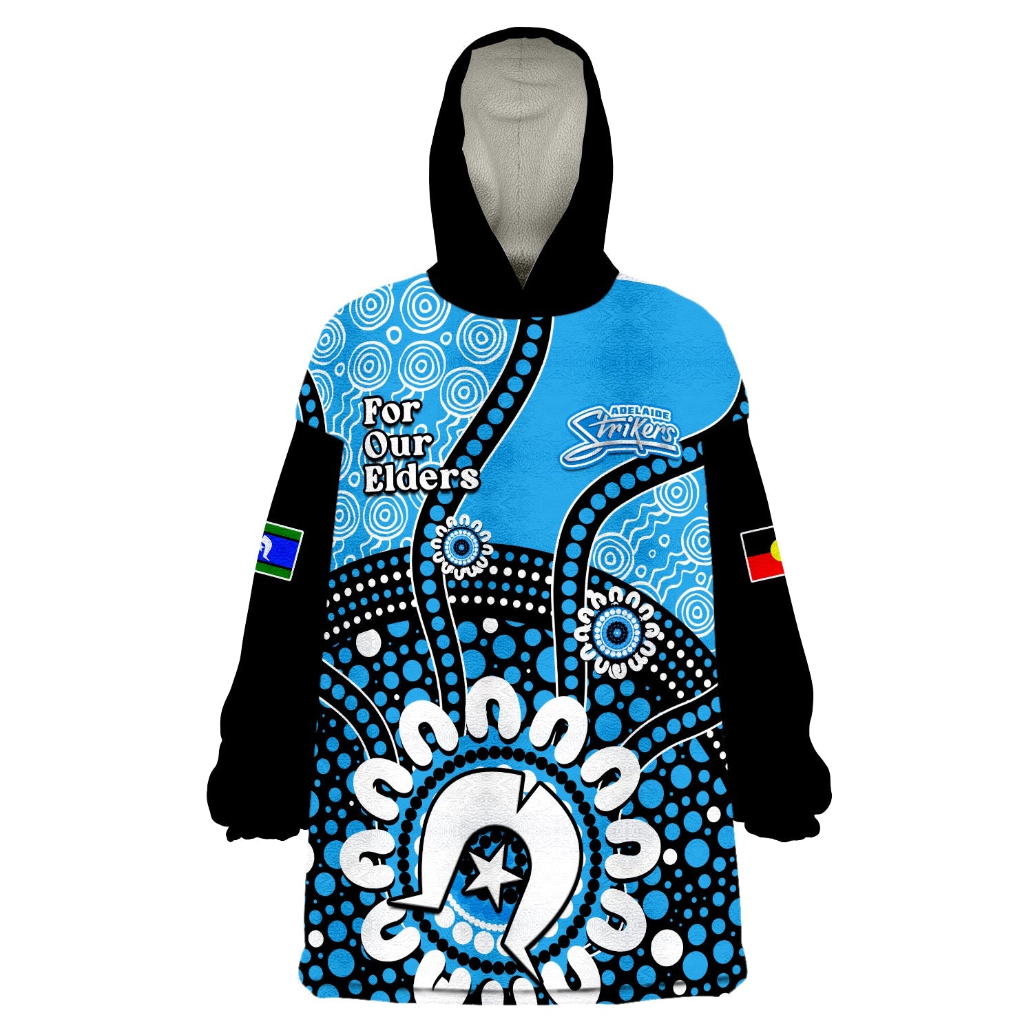 (Custom Text And Number) Adelaide Strikers NAIDOC 2023 Wearable Blanket Hoodie Indigenous For Our Elders - Vibe Hoodie Shop