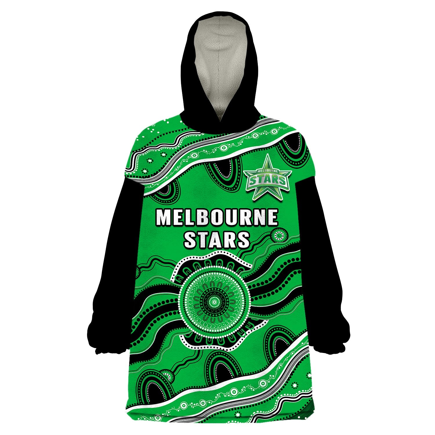 (Custom Text And Number) Stars Cricket Wearable Blanket Hoodie Melbourne Aboriginal Painting - Vibe Hoodie Shop
