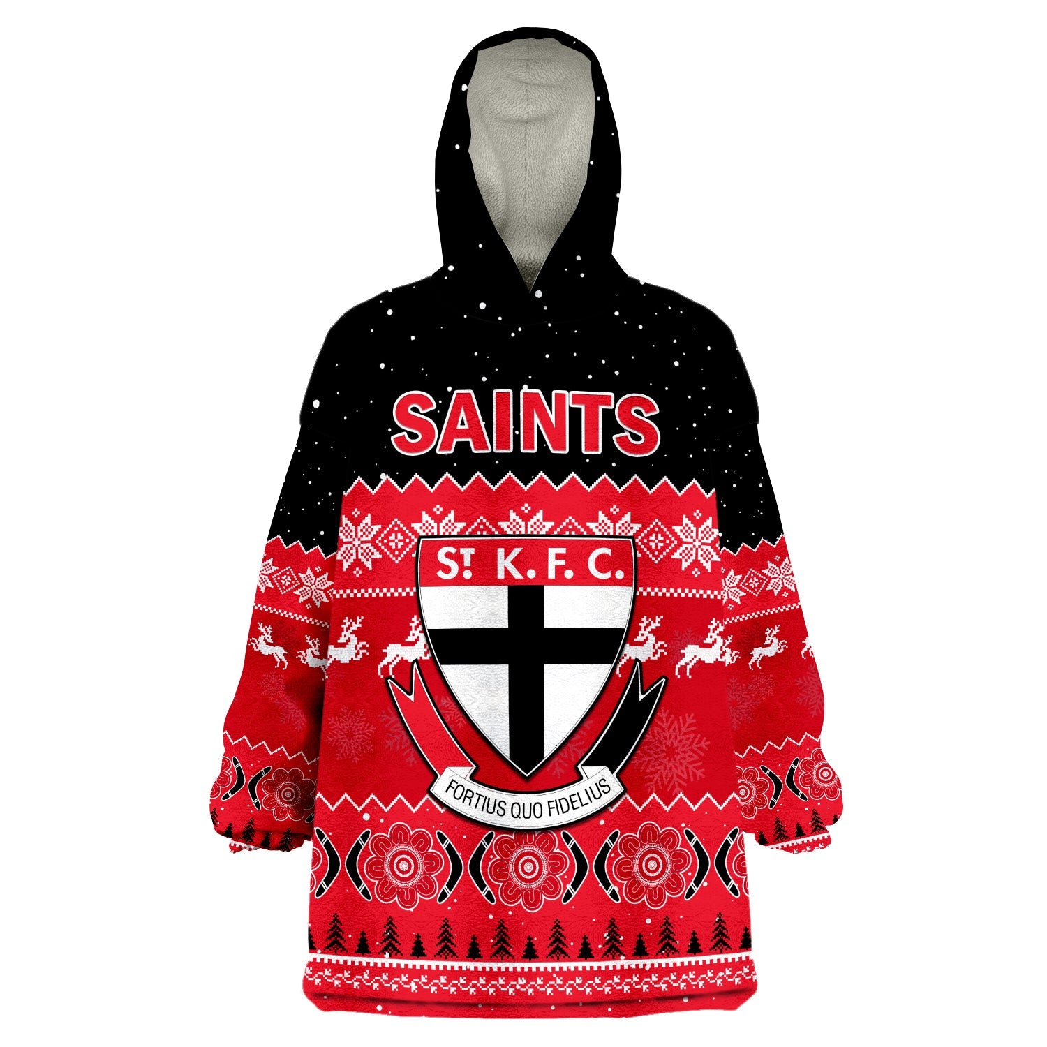 St Kilda Football Wearable Blanket Hoodie Saints Indigenous Merry Christmas - Vibe Hoodie Shop