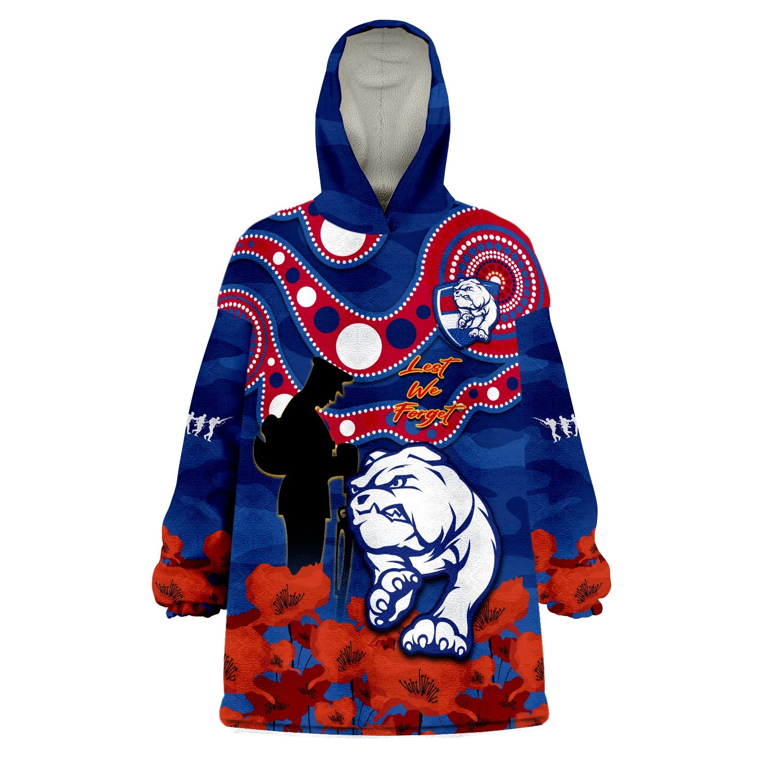 Western Bulldogs Football ANZAC 2023 Wearable Blanket Hoodie Doggies Aboriginal Mix Poppy Camouflage - Vibe Hoodie Shop
