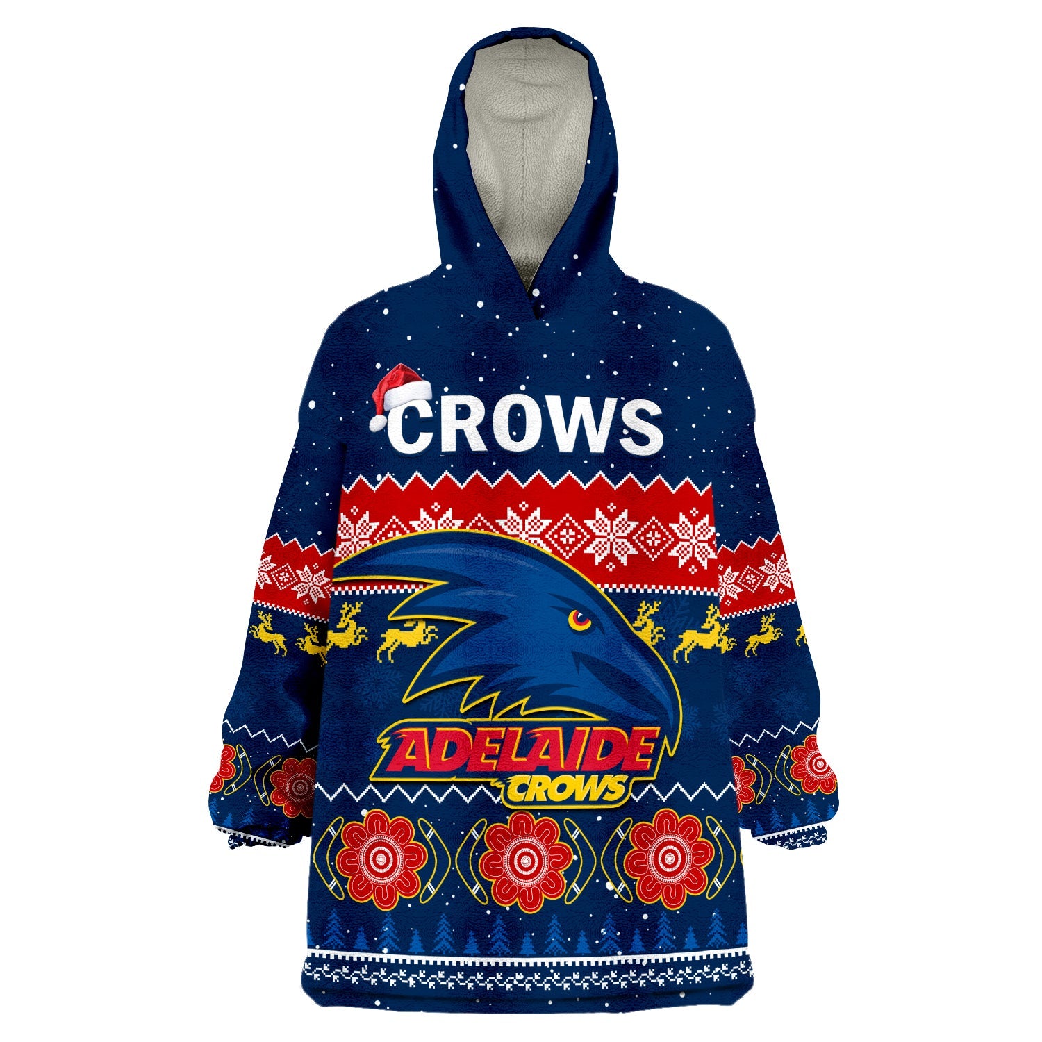 Adelaide Football Wearable Blanket Hoodie Crows Indigenous Merry Christmas - Vibe Hoodie Shop