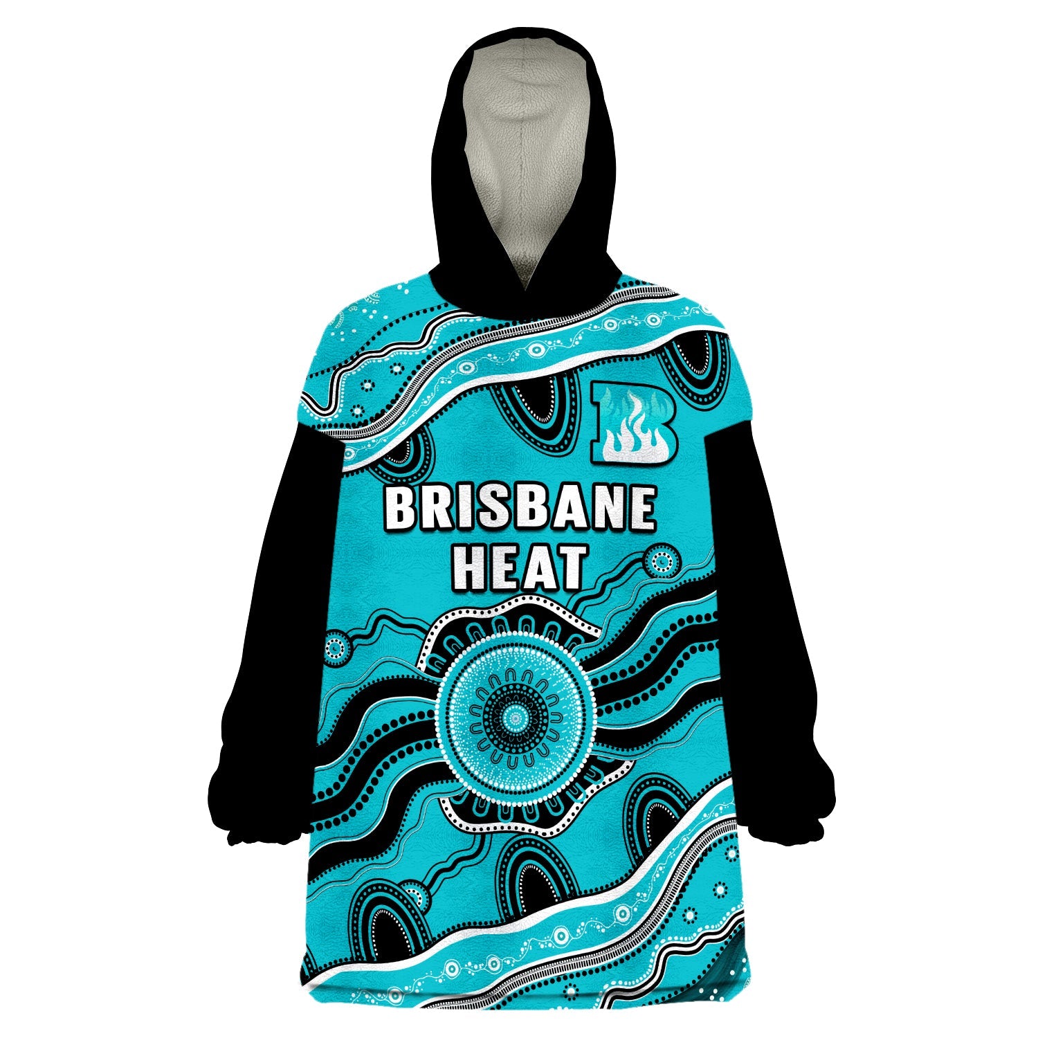 (Custom Text And Number) Brisbane Heat Cricket Wearable Blanket Hoodie Aboriginal Painting - Vibe Hoodie Shop