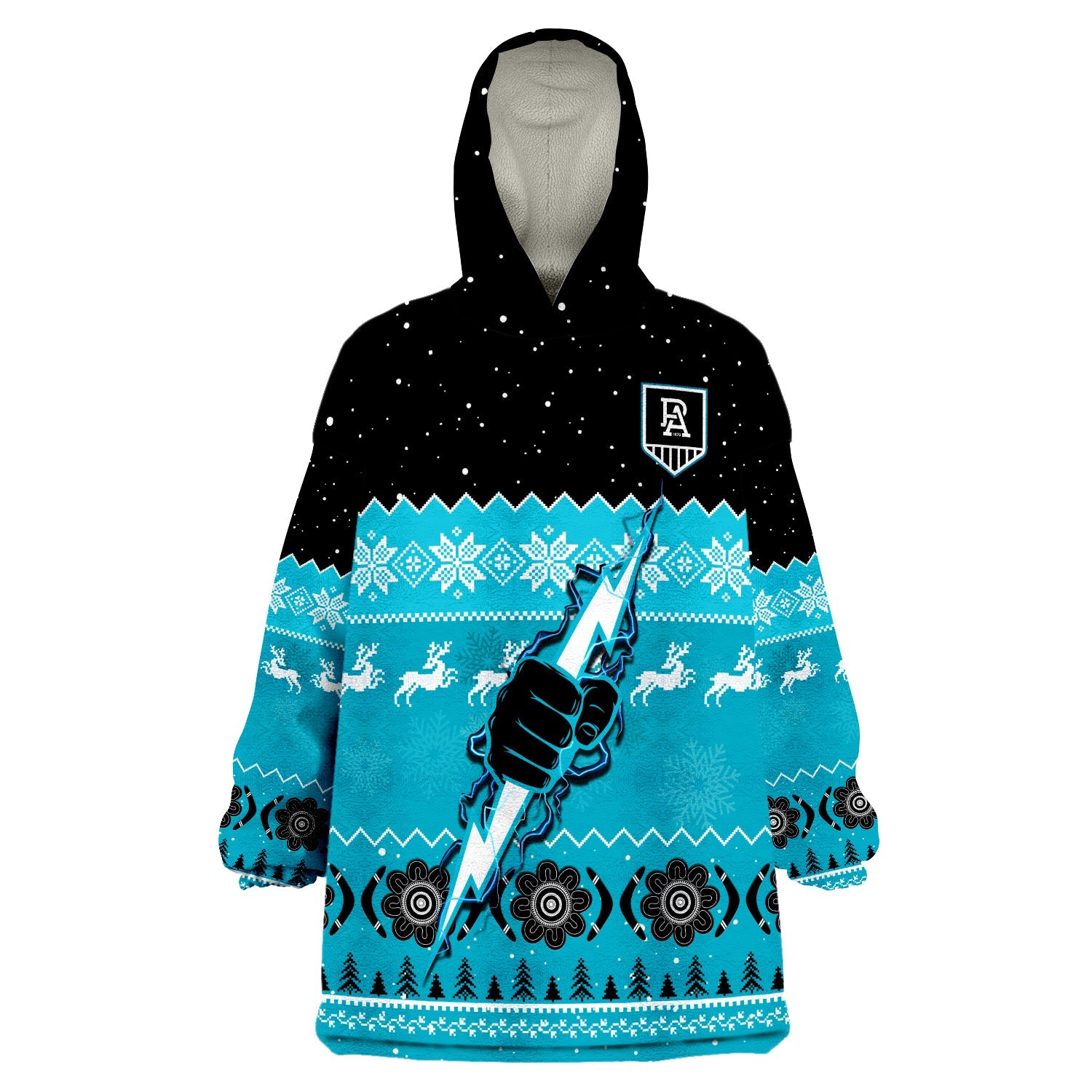 (Custom Personalised) Port Adelaide Football Wearable Blanket Hoodie Magentas Indigenous Merry Christmas - Vibe Hoodie Shop