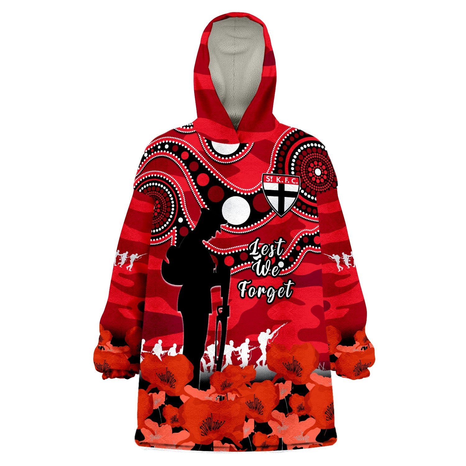 St Kilda Football ANZAC 2023 Wearable Blanket Hoodie Saints Aboriginal Mix Poppy Camouflage - Vibe Hoodie Shop