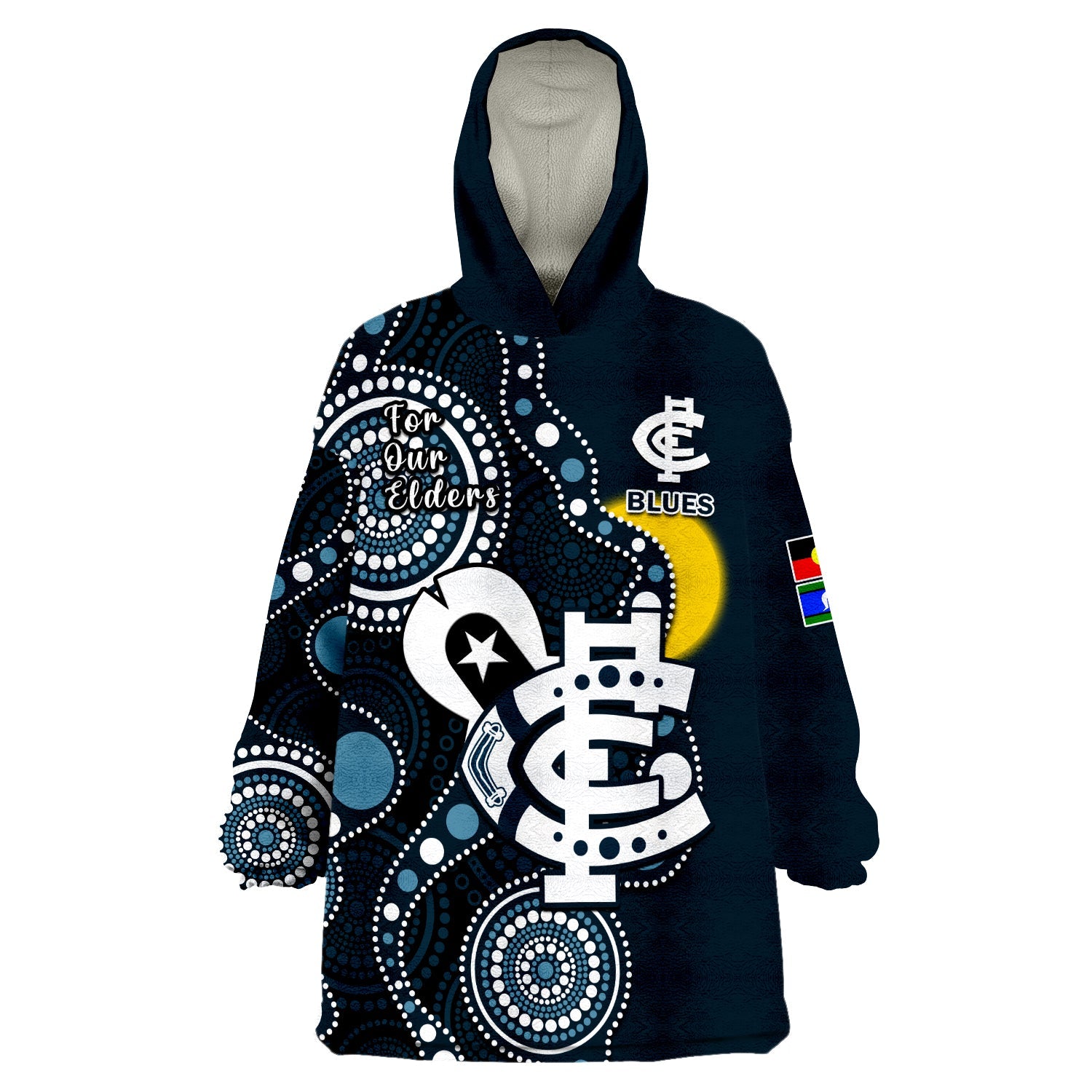 Carlton Football NAIDOC 2023 Wearable Blanket Hoodie Blues For Our Elders Indigenous Art - Vibe Hoodie Shop