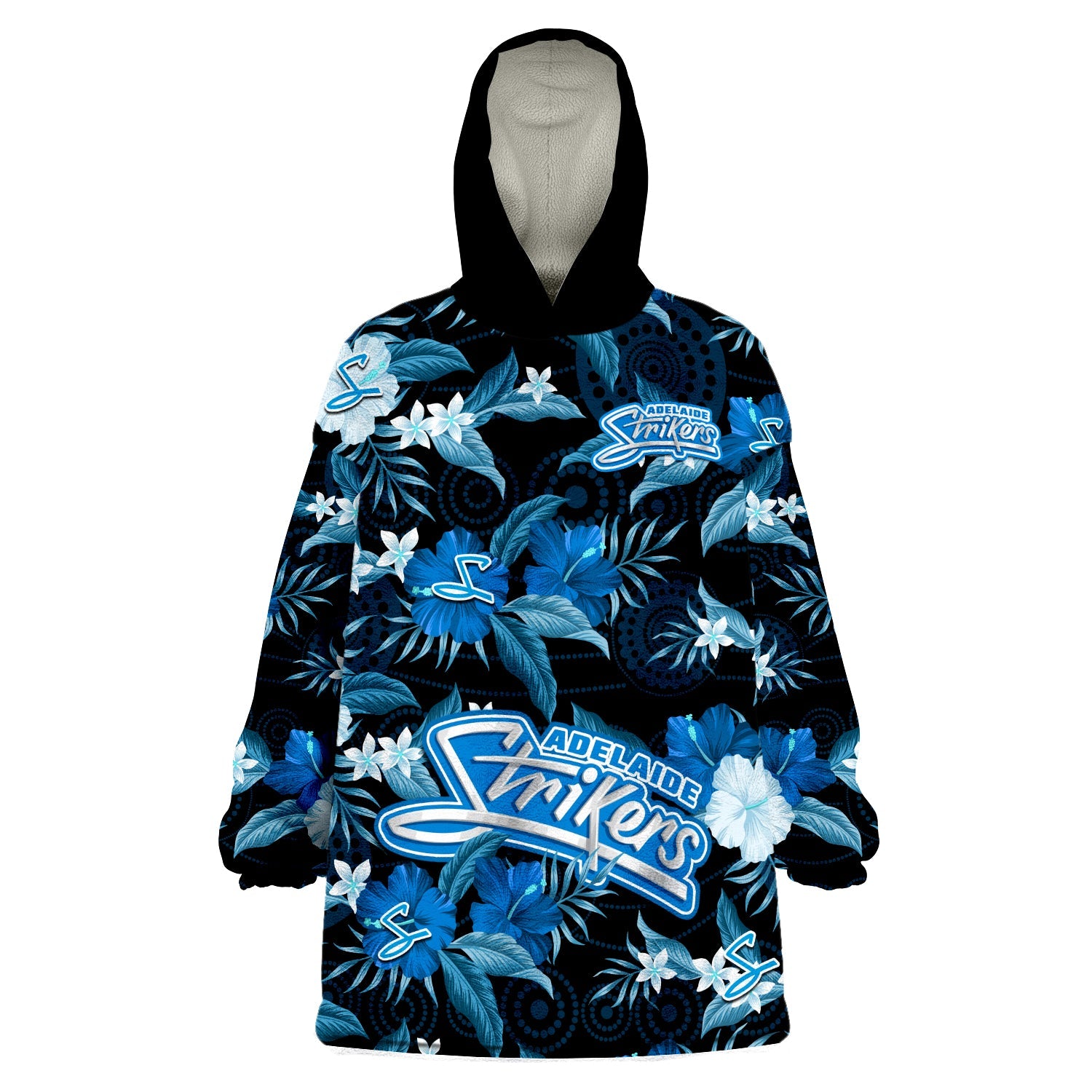 Adelaide Strikers Cricket Wearable Blanket Hoodie Aboriginal Art Mix Tropical Flowers - Vibe Hoodie Shop