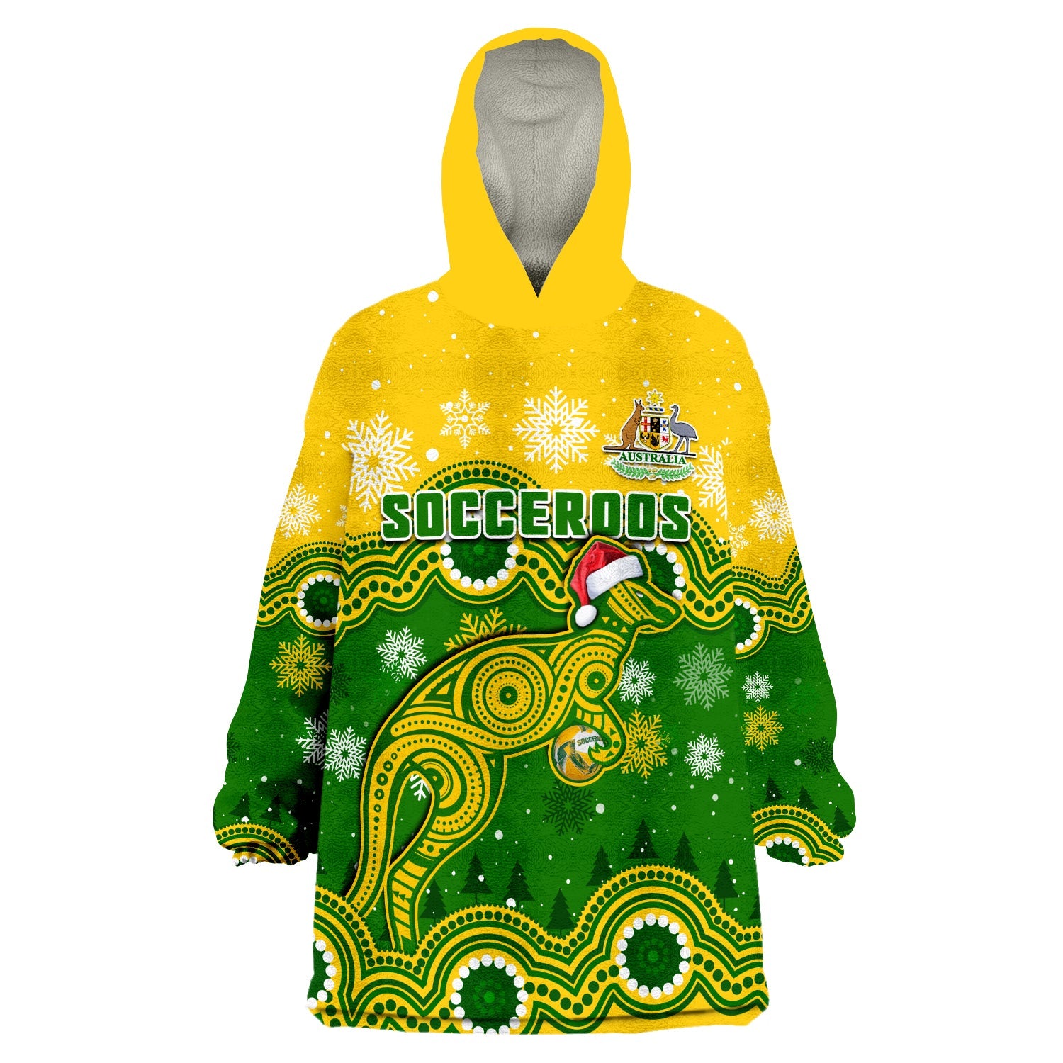 Australia Soccer Christmas Wearable Blanket Hoodie Socceroos Indigenous Kangaroo - Vibe Hoodie Shop