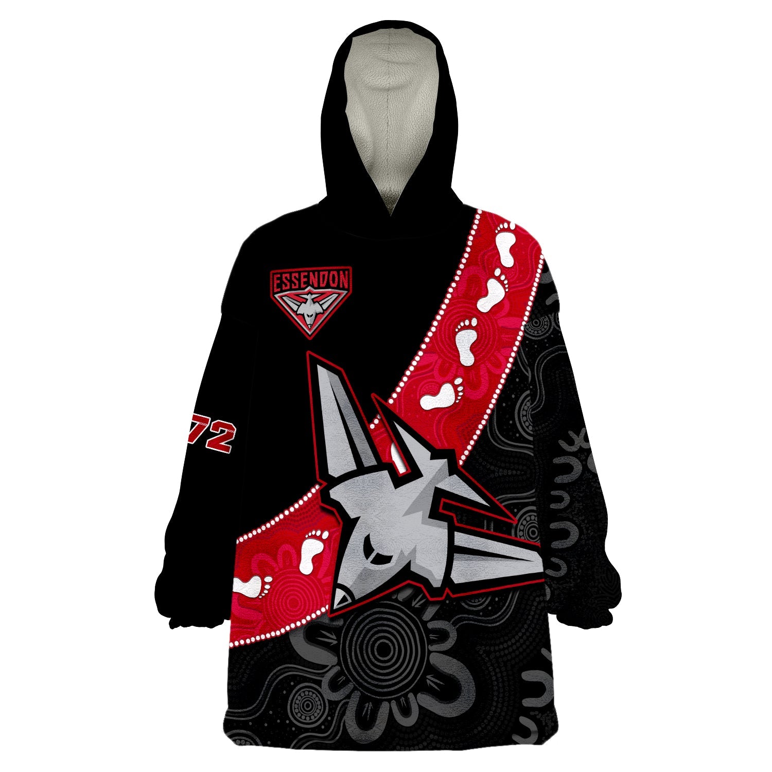 Essendon Football Wearable Blanket Hoodie Go Bombers 1872 Aboriginal Art - Vibe Hoodie Shop