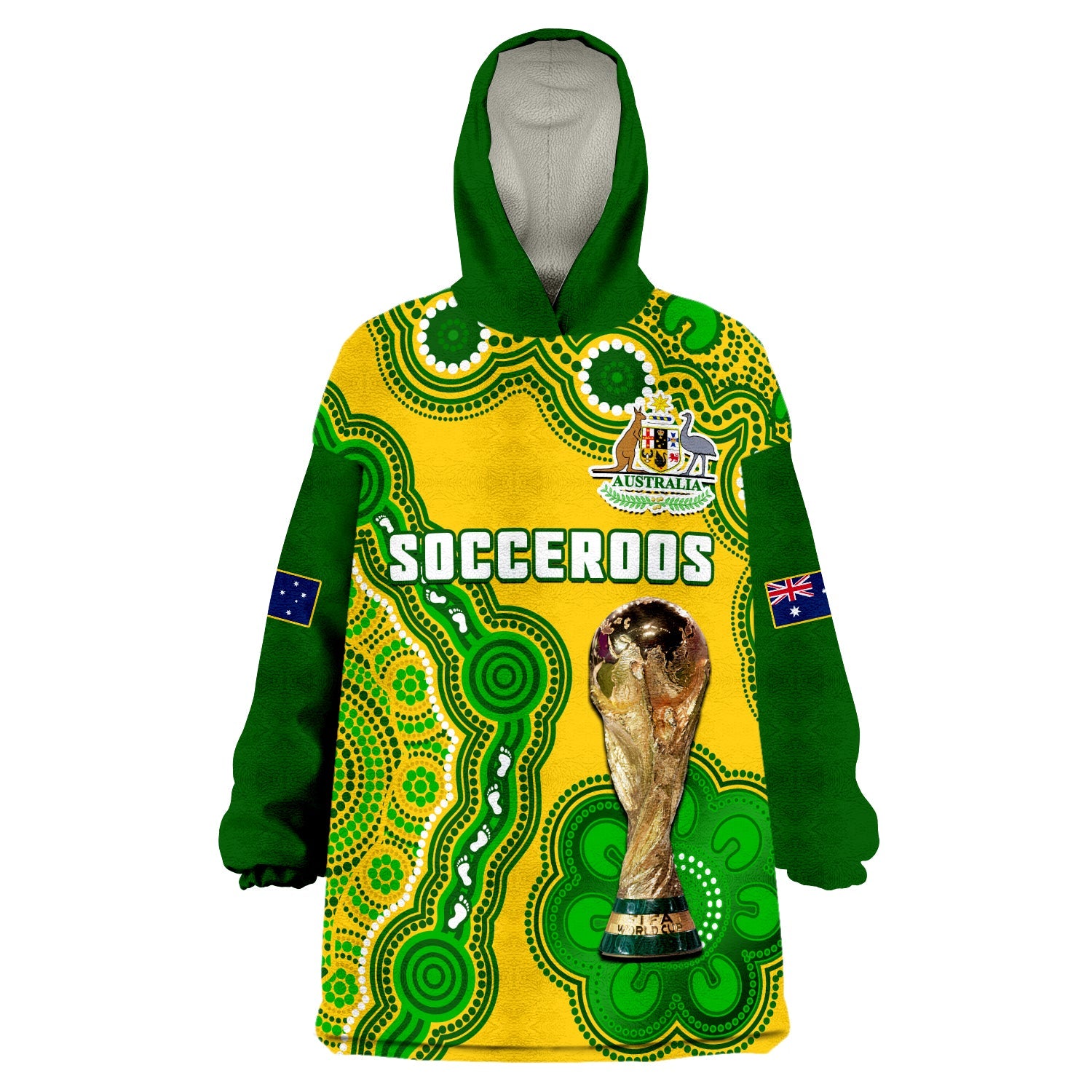 Australia Soccer Wearable Blanket Hoodie Socceroos Aboriginal WC 2022 - Vibe Hoodie Shop