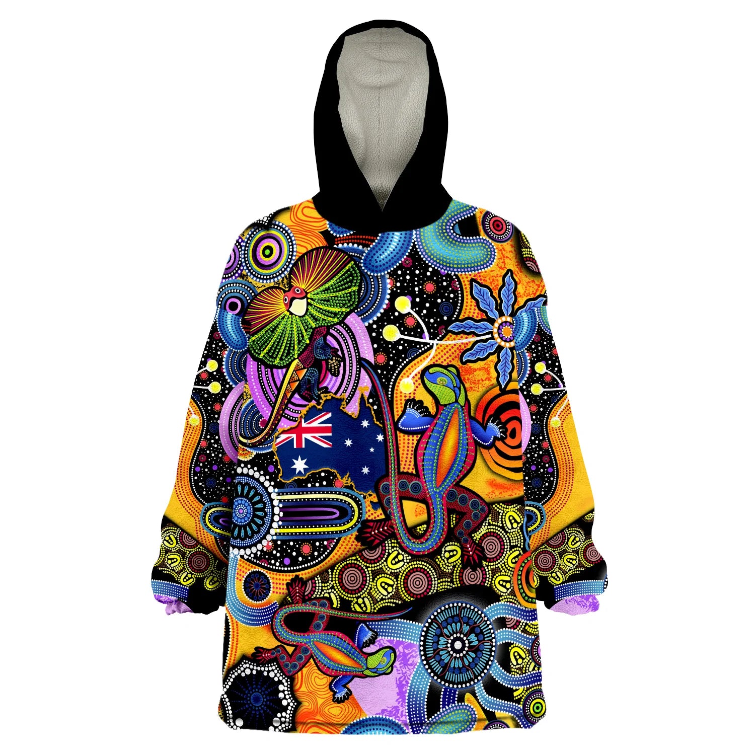 (Custom Personalised) Australia Wearable Blanket Hoodie Indigenous Animal Artsy - Vibe Hoodie Shop