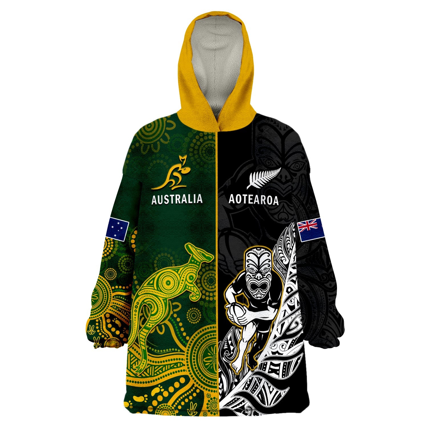 (Custom Personalised) Australia Rugby Mix Aotearoa Rugby Wearable Blanket Hoodie Wallabies All Black Special Version - Vibe Hoodie Shop
