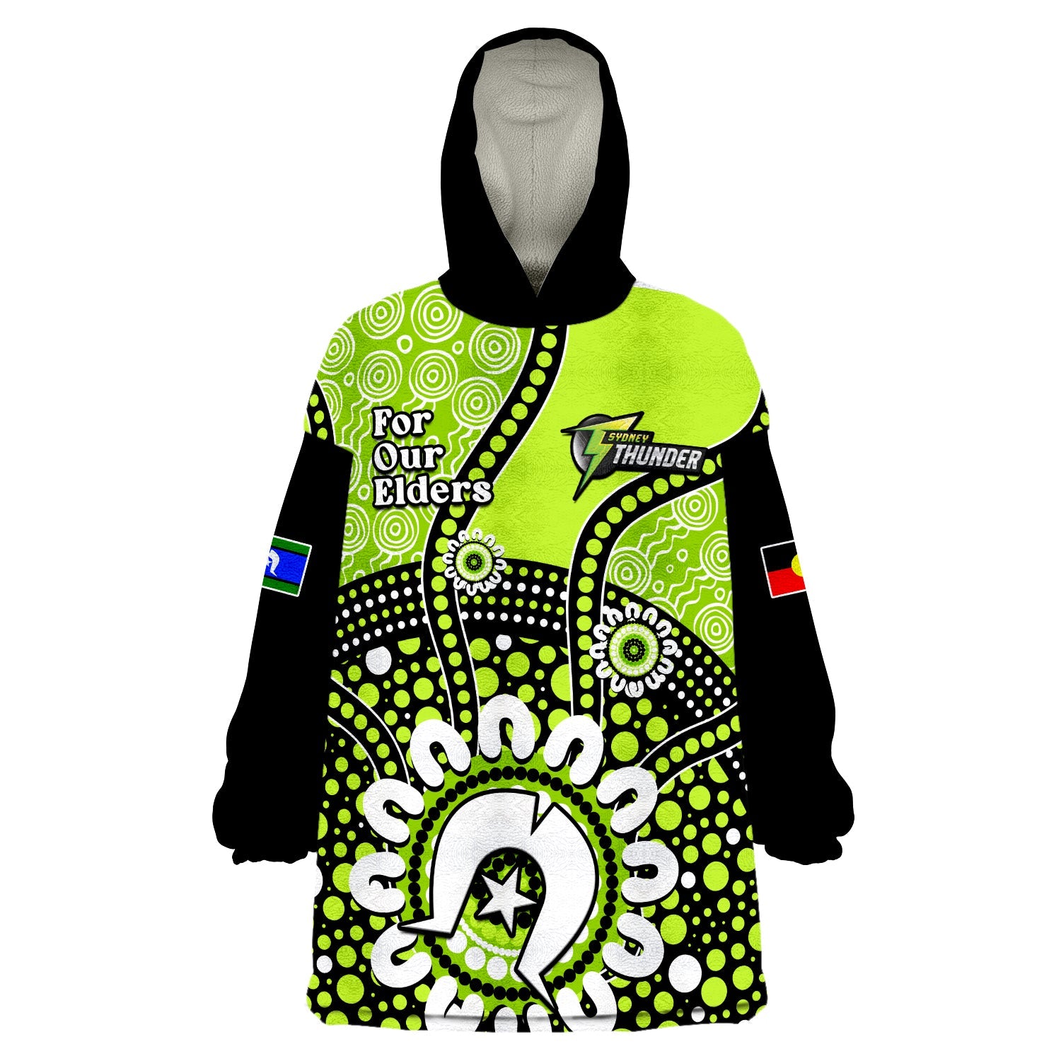 (Custom Text And Number) Sydney Thunder NAIDOC 2023 Wearable Blanket Hoodie Indigenous For Our Elders - Vibe Hoodie Shop