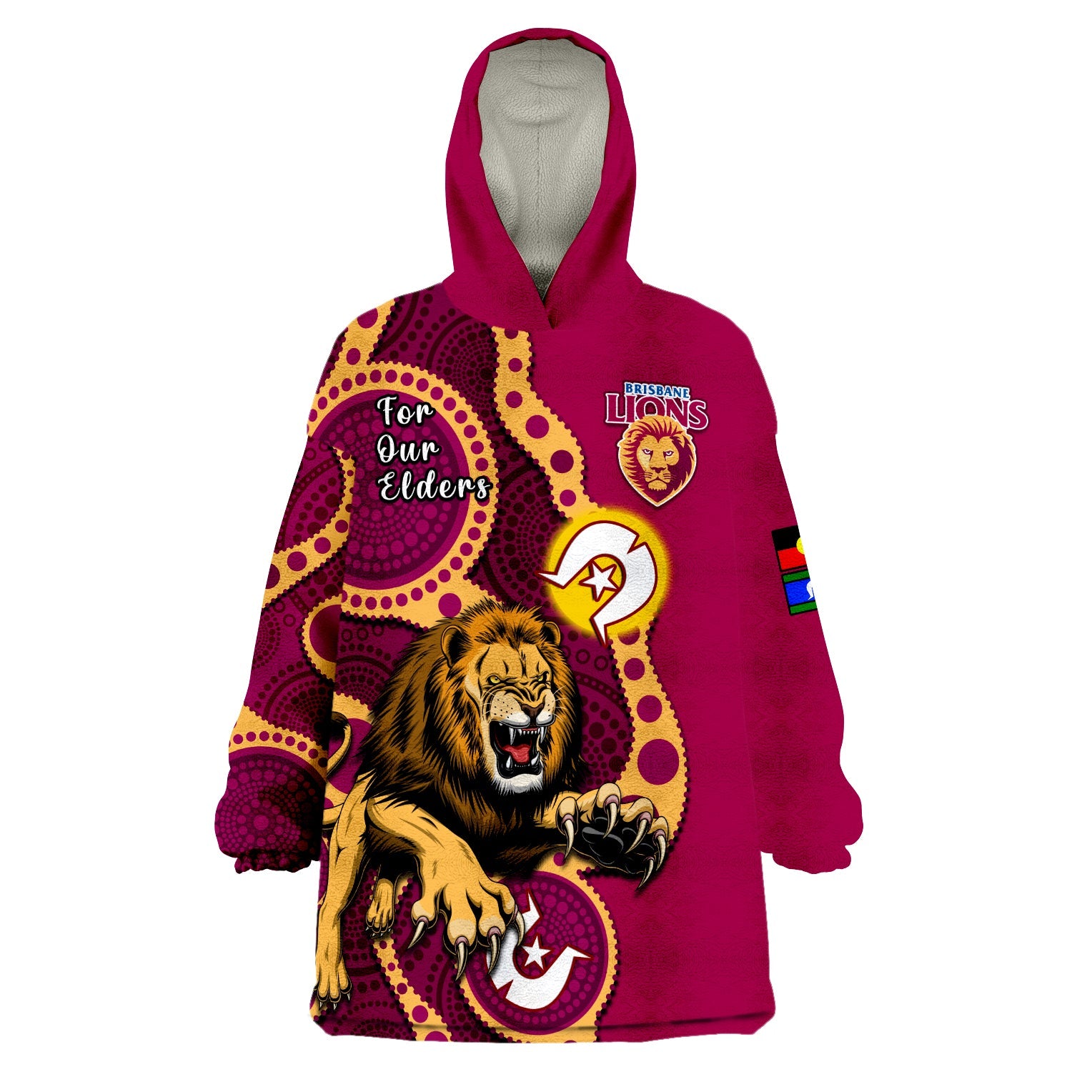 Brisbane Lions Football NAIDOC 2023 Wearable Blanket Hoodie For Our Elders Indigenous Art - Vibe Hoodie Shop