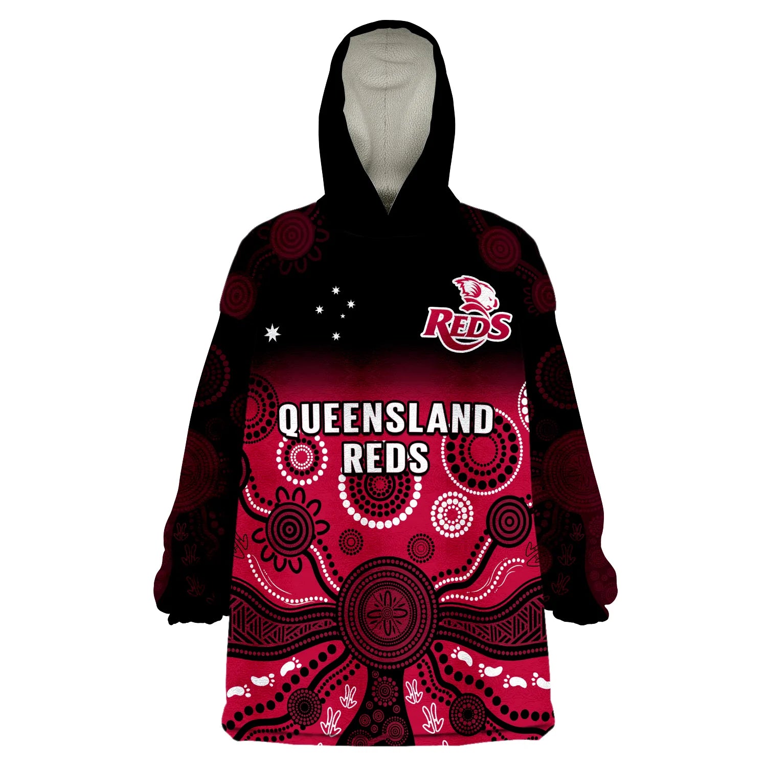 (Custom Text And Number) Queensland Reds Rugby Wearable Blanket Hoodie Gradient Aboriginal - Vibe Hoodie Shop