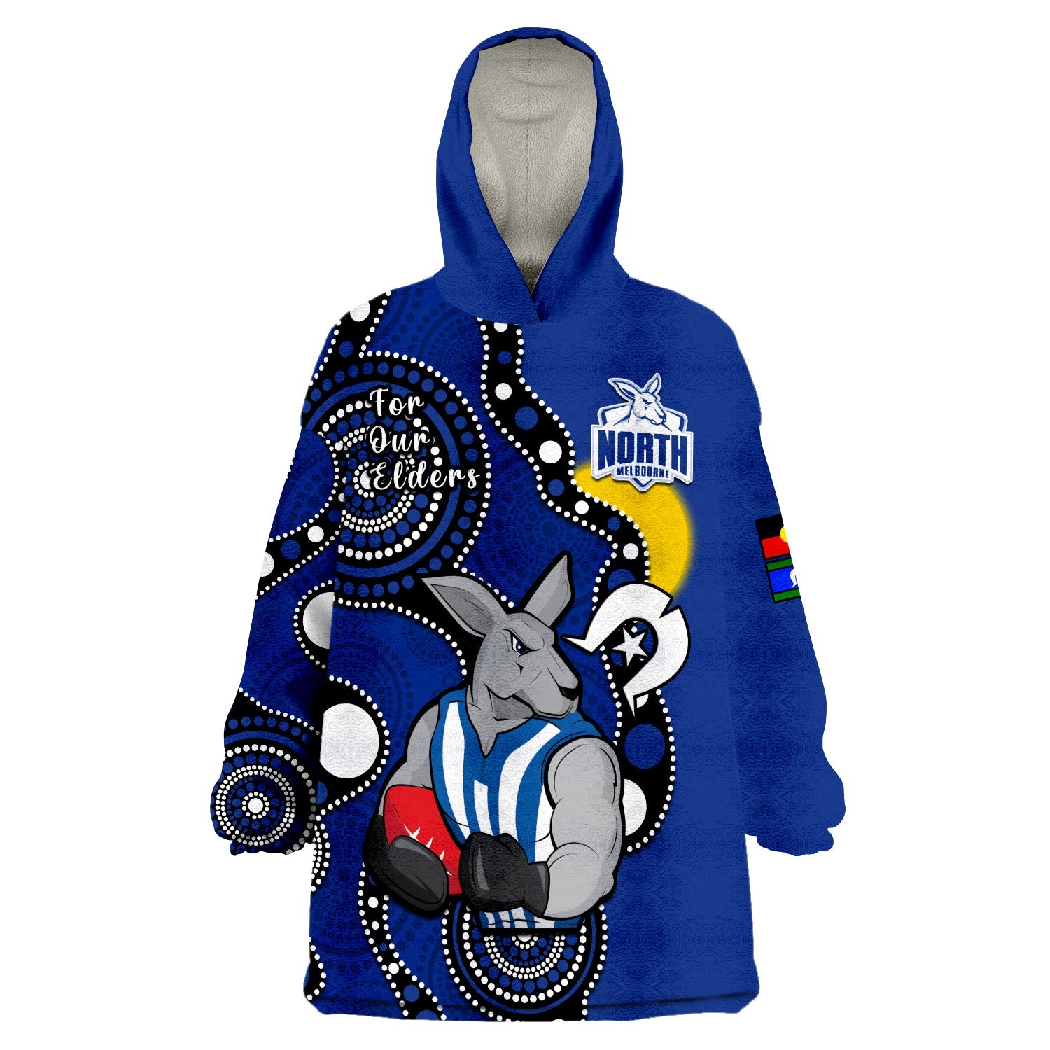 (Custom Text And Number) North Melbourne Football NAIDOC 2023 Wearable Blanket Hoodie Roos For Our Elders Indigenous - Vibe Hoodie Shop