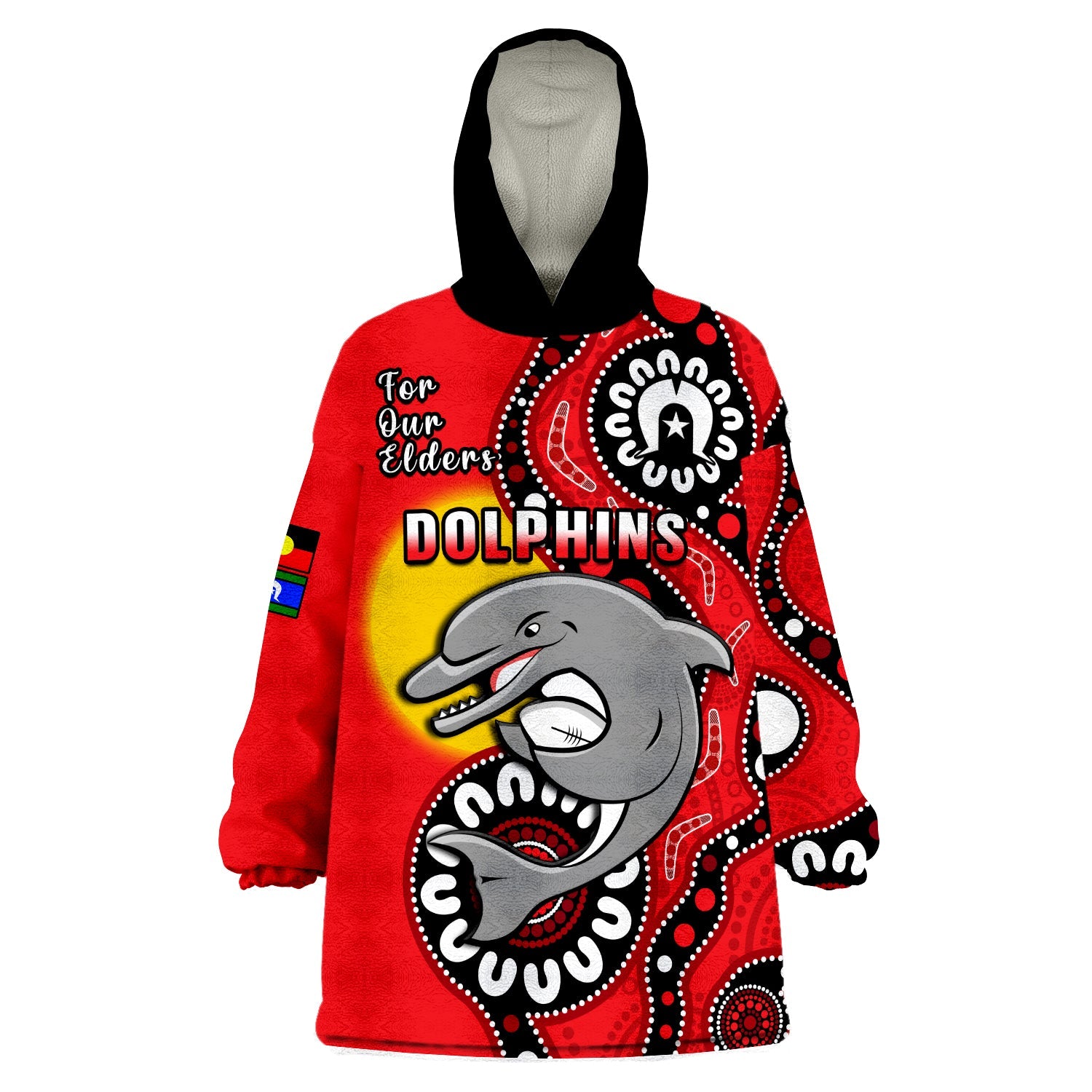 (Custom Text And Number) Dolphins Rugby NAIDOC 2023 Wearable Blanket Hoodie For Our Elders Aboriginal - Vibe Hoodie Shop
