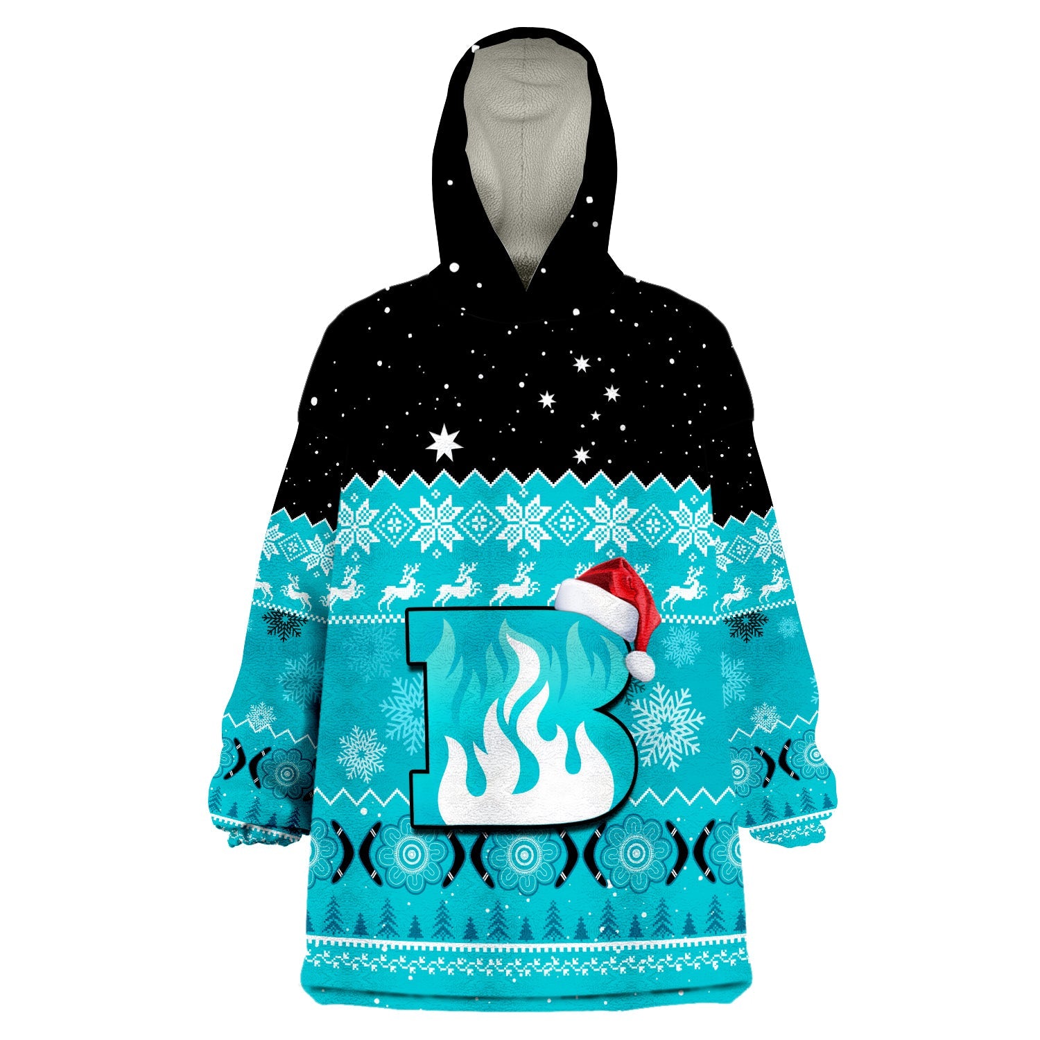 (Custom Personalised) Brisbane Heat Cricket Wearable Blanket Hoodie Aboriginal Merry Christmas - Vibe Hoodie Shop