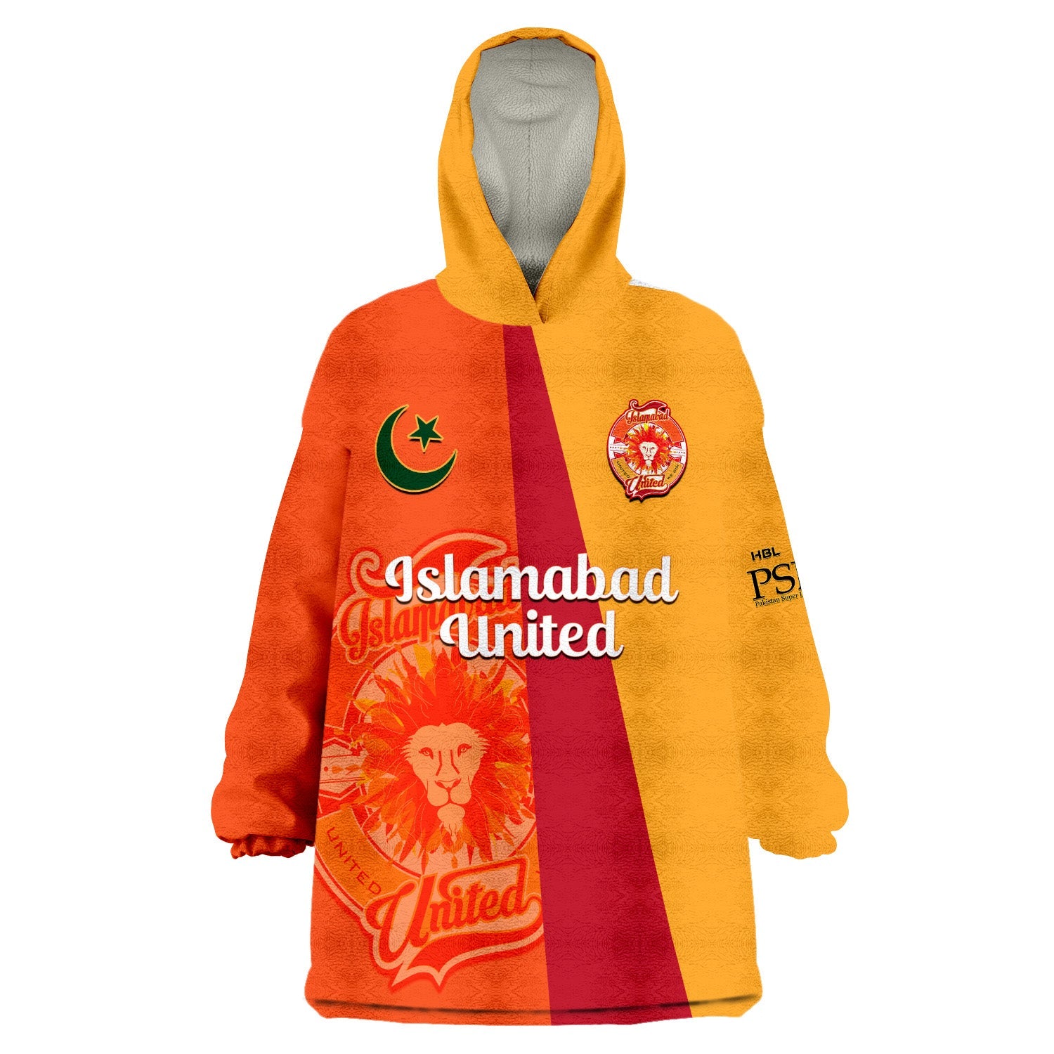 (Custom Text And Number) Islamabad United Cricket Wearable Blanket Hoodie Sherus HBL PSL 2023 Orange Dynamic - Vibe Hoodie Shop