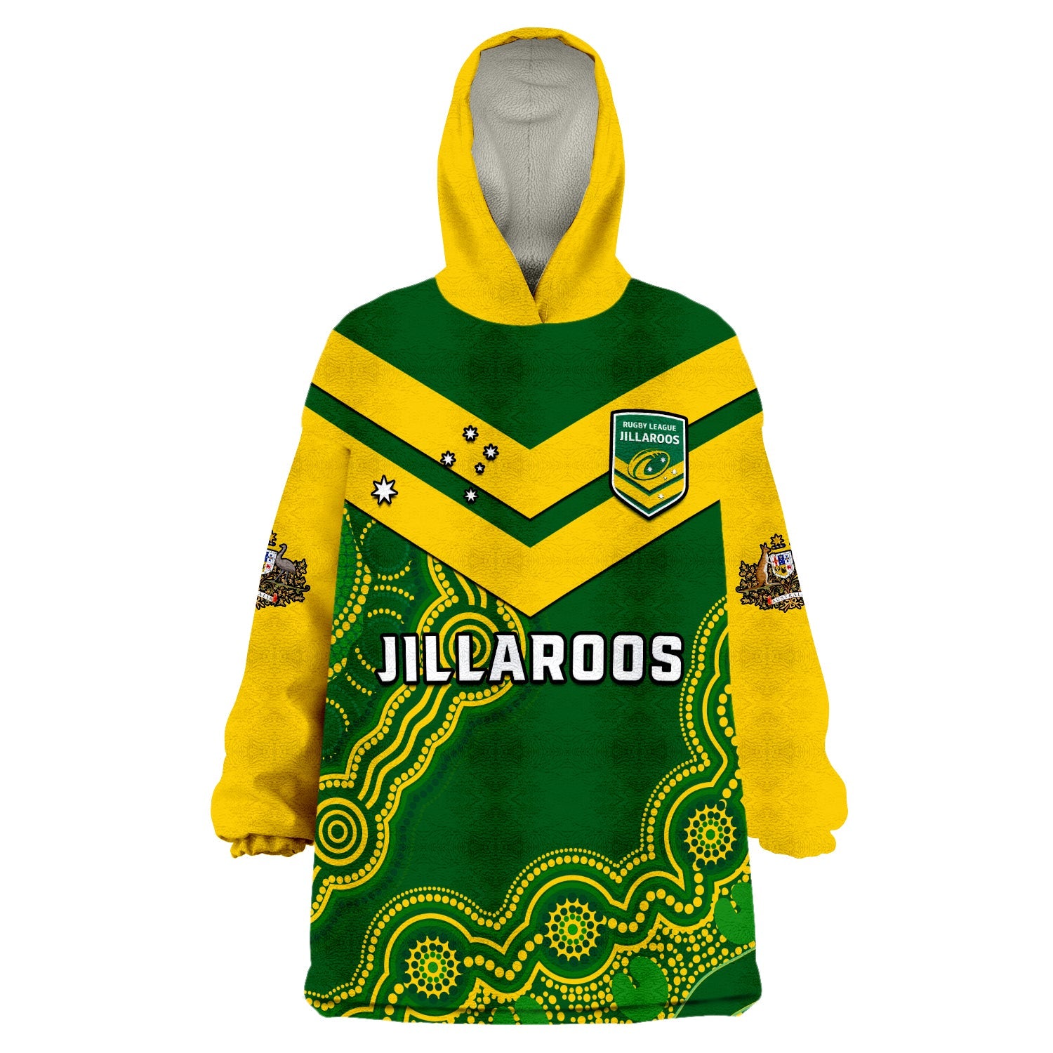(Custom Text And Number) Australia Rugby Wearable Blanket Hoodie Jillaroos Champions Indigenous Green Style - Vibe Hoodie Shop