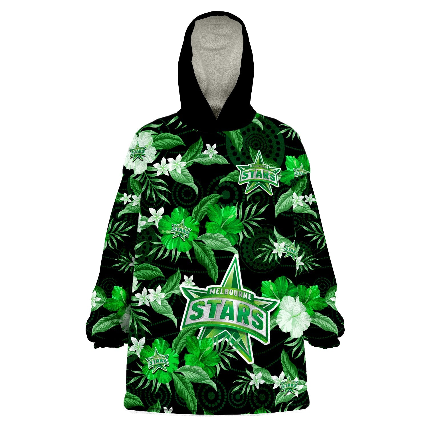 Melbourne Stars Cricket Wearable Blanket Hoodie Aboriginal Art Mix Tropical Flowers - Vibe Hoodie Shop