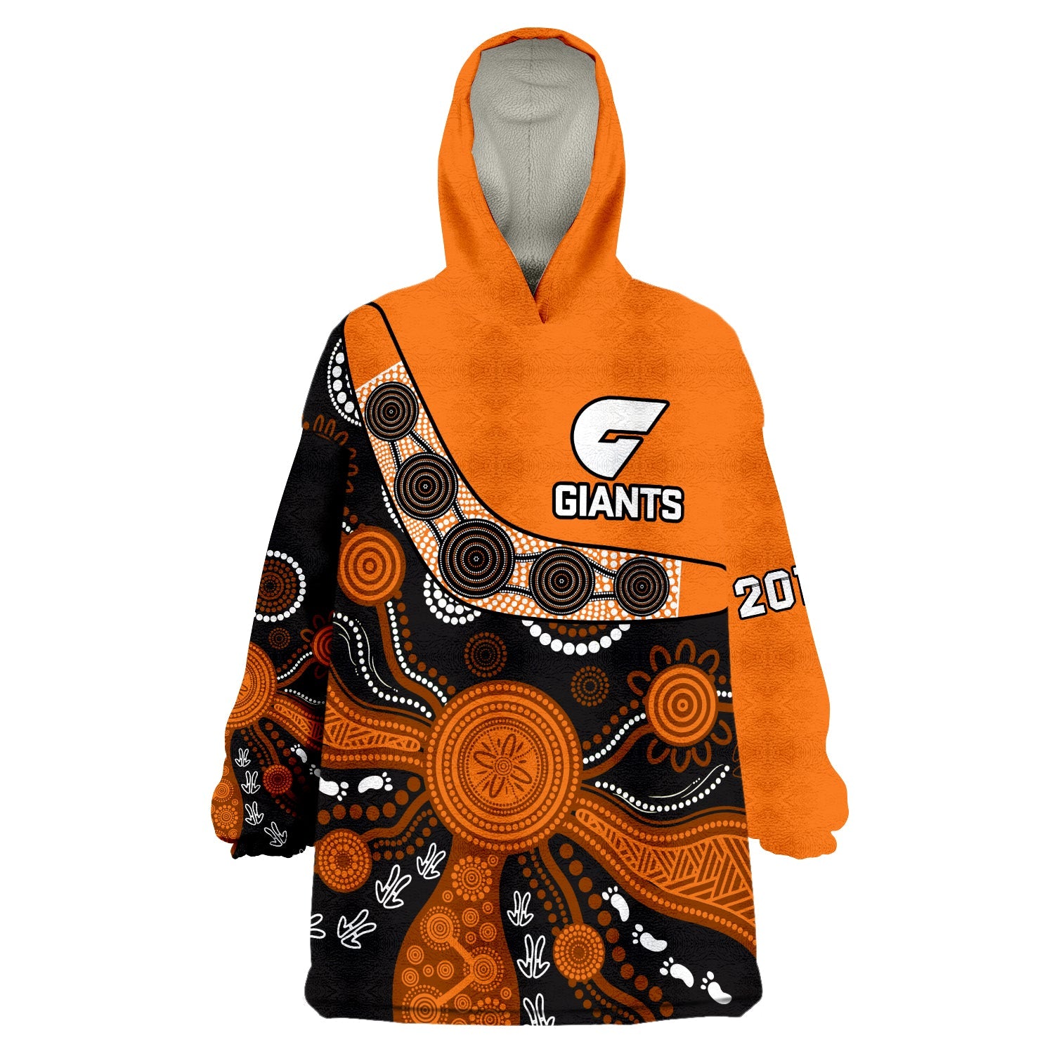 (Custom Text And Number) Greater Western Sydney Football Wearable Blanket Hoodie Giants 2012 Boomerang Indigenous Pattern - Vibe Hoodie Shop