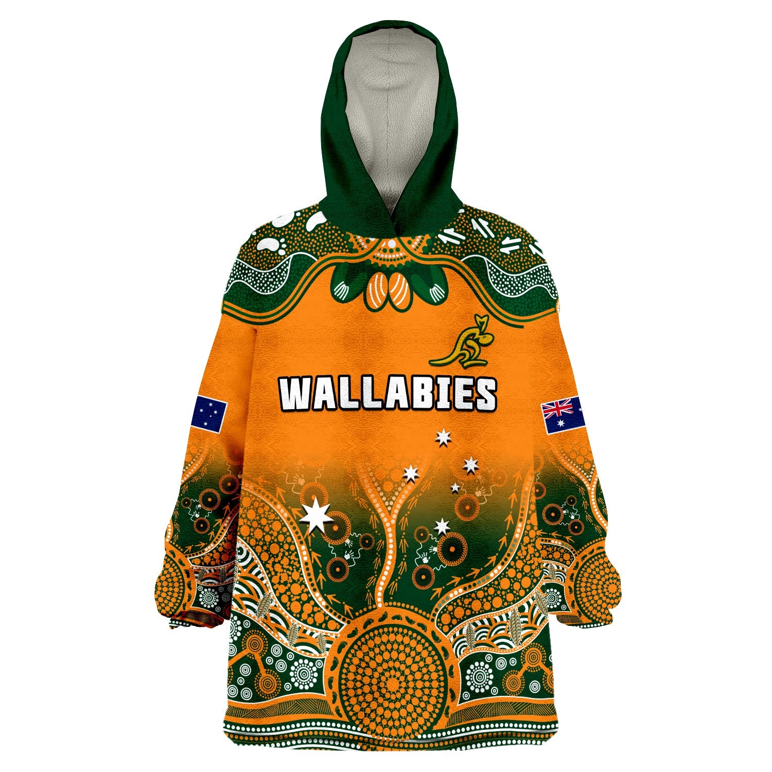 Australia Rugby Wearable Blanket Hoodie Wallabies Kangaroo Orange Aboriginal - Vibe Hoodie Shop
