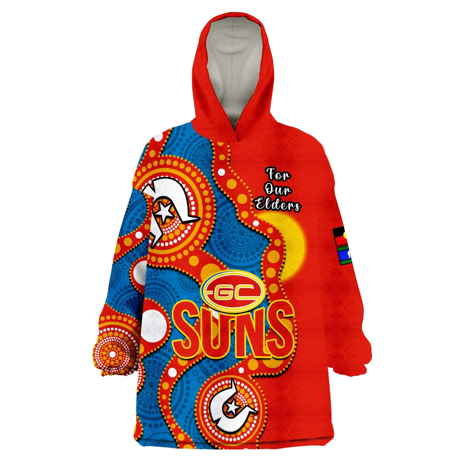 Gold Coast Football NAIDOC 2023 Wearable Blanket Hoodie Suns Indigenous For Our Elders - Vibe Hoodie Shop