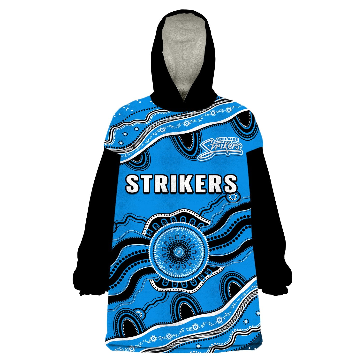 (Custom Text And Number) Adelaide Strikers Cricket Wearable Blanket Hoodie Aboriginal Painting - Vibe Hoodie Shop