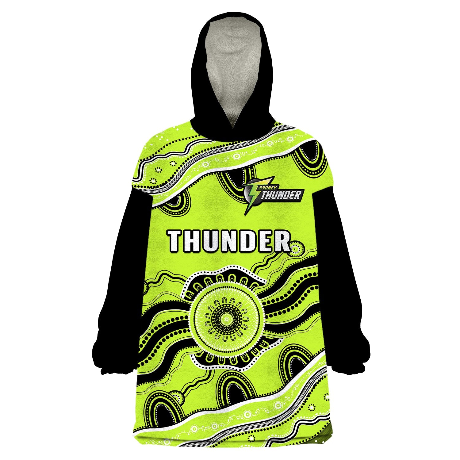 (Custom Text And Number) Thunder Cricket Wearable Blanket Hoodie Sydney Aboriginal Painting - Vibe Hoodie Shop
