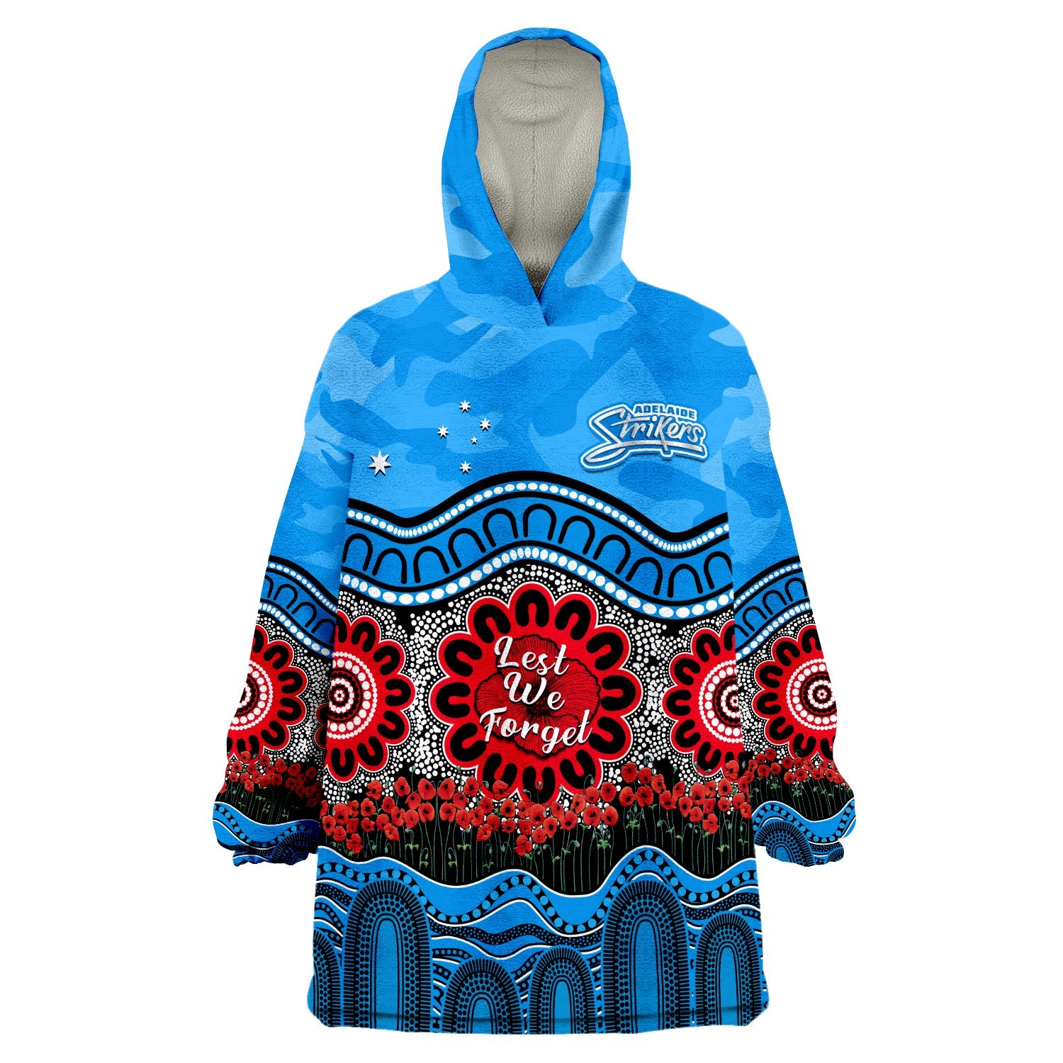 Adelaide Strikers Cricket ANZAC Wearable Blanket Hoodie Poppy Aboriginal Camouflage - Vibe Hoodie Shop