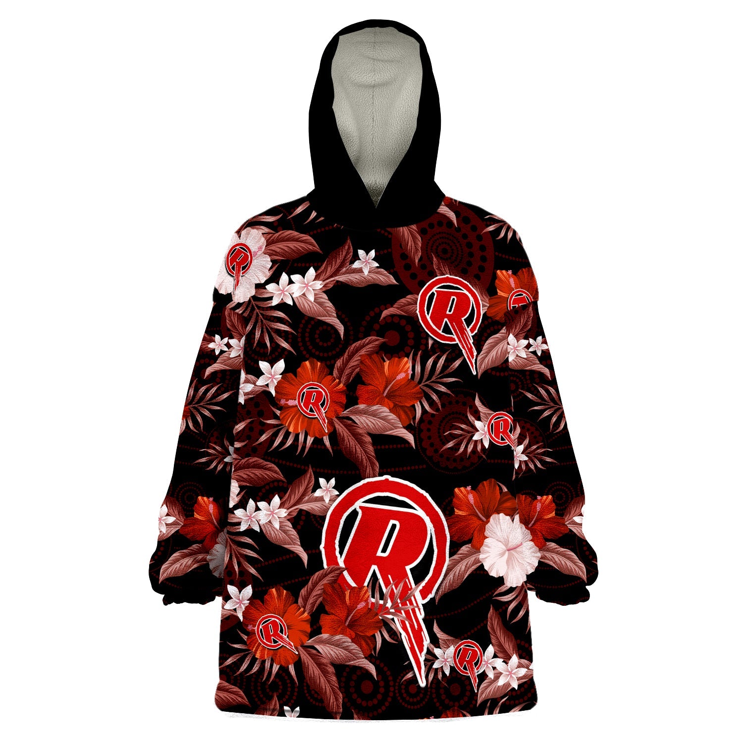 Melbourne Renegades Cricket Wearable Blanket Hoodie Aboriginal Art Mix Tropical Flowers - Vibe Hoodie Shop