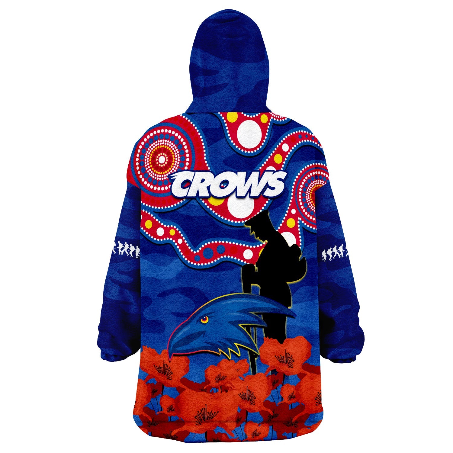 Adelaide Football ANZAC 2023 Wearable Blanket Hoodie Crows Aboriginal Mix Poppy Camouflage - Vibe Hoodie Shop