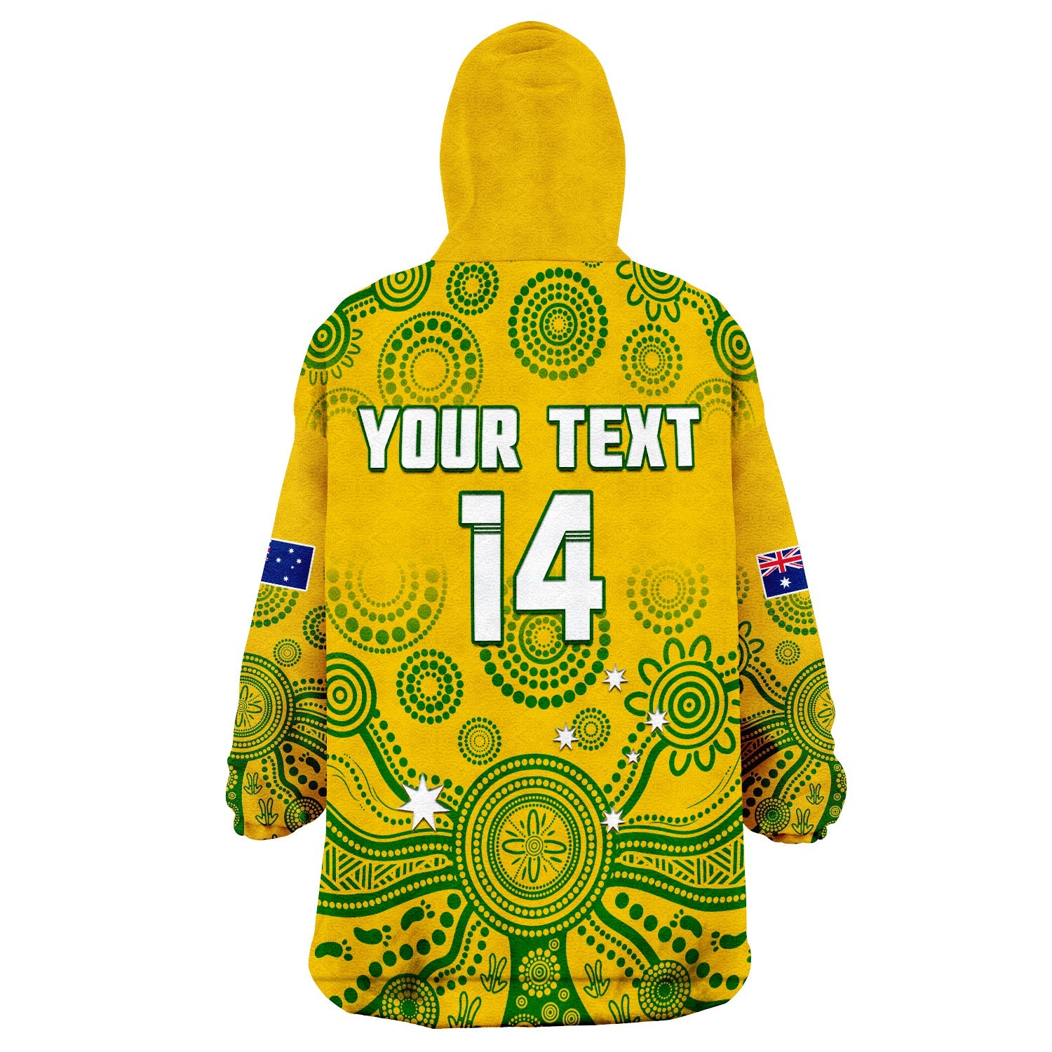 (Custom Text And Number) Australia 2022 Rugby Wearable Blanket Hoodie Wallabies Aboriginal Yellow Style - Vibe Hoodie Shop
