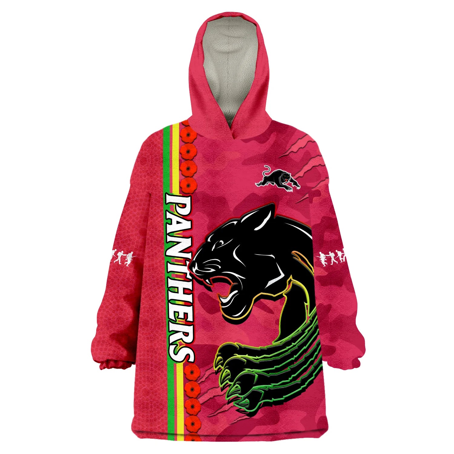Panthers Rugby ANZAC Wearable Blanket Hoodie Aboriginal Mix Poppy Camouflage Pink - Vibe Hoodie Shop