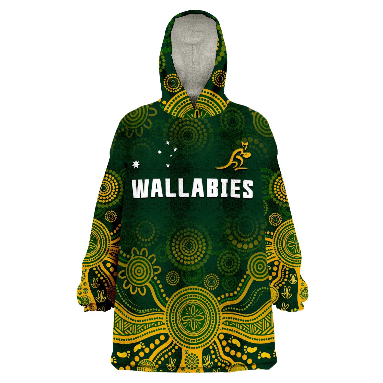 (Custom Text And Number) Australia 2022 Rugby Wearable Blanket Hoodie Wallabies Aboriginal Style - Vibe Hoodie Shop