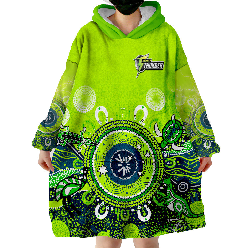 (Custom Text and Number) Sydney Thunder Wearable Blanket Hoodie Cricket Aboriginal - Vibe Hoodie Shop