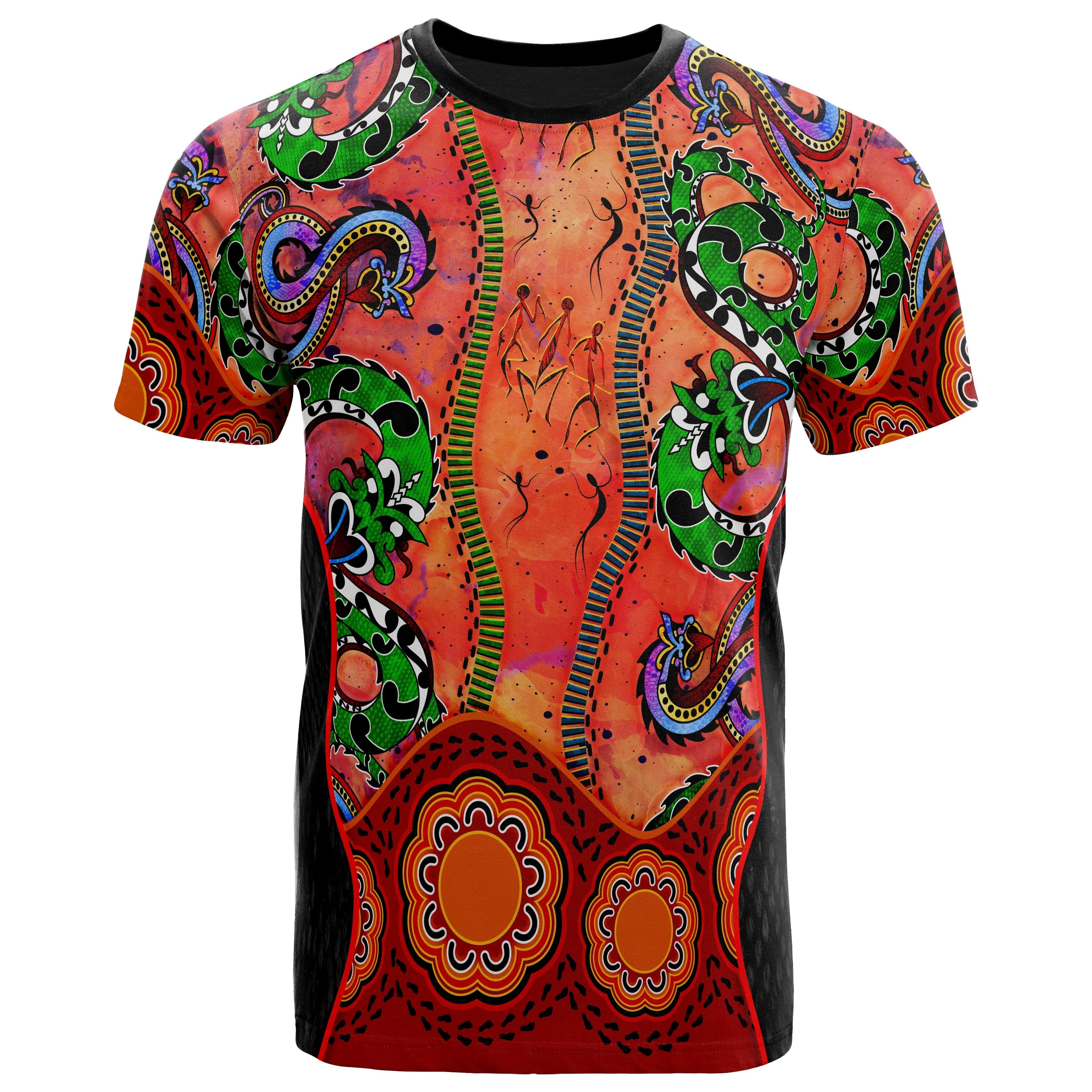 Aboriginal T shirt - Aussie Indigenous Patterns Orange - Vibe Hoodie Shop