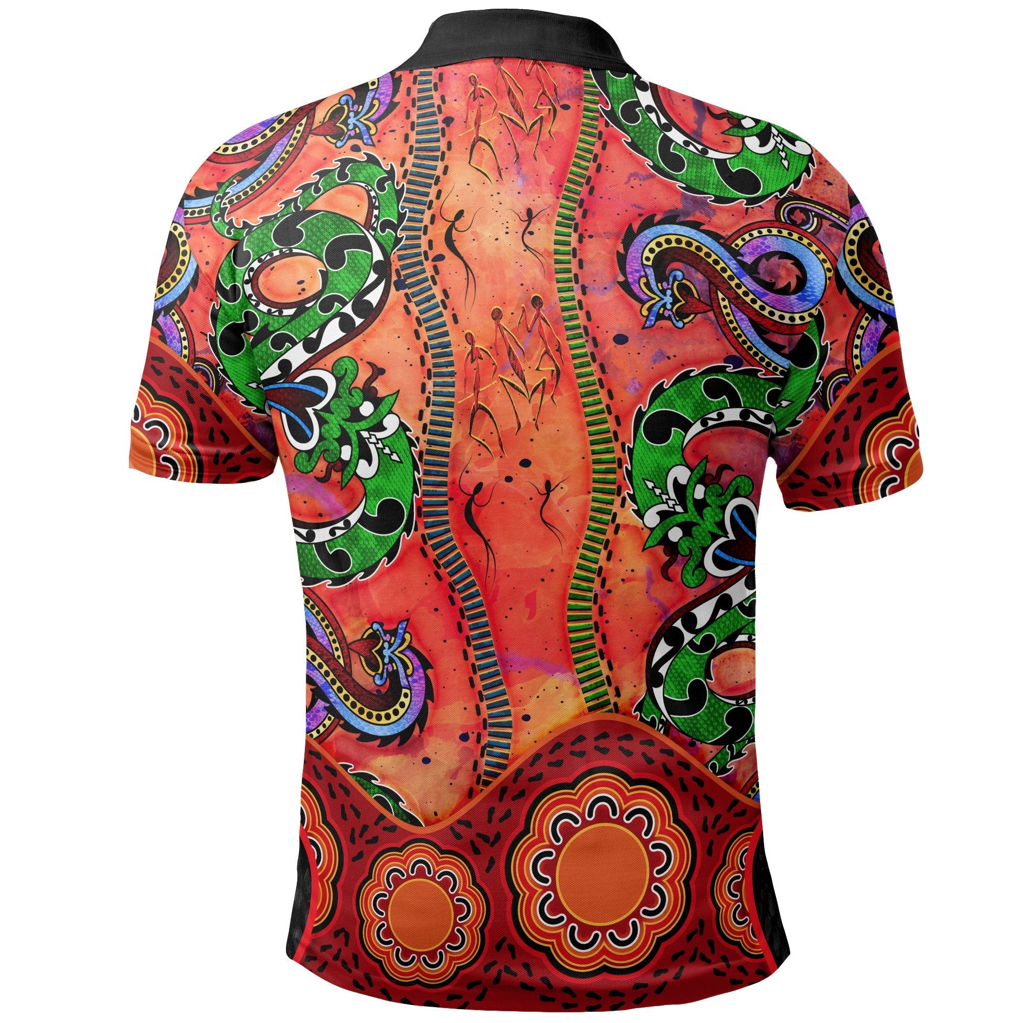 Aboriginal Polo - Aussie Indigenous Patterns Orange - Vibe Hoodie Shop