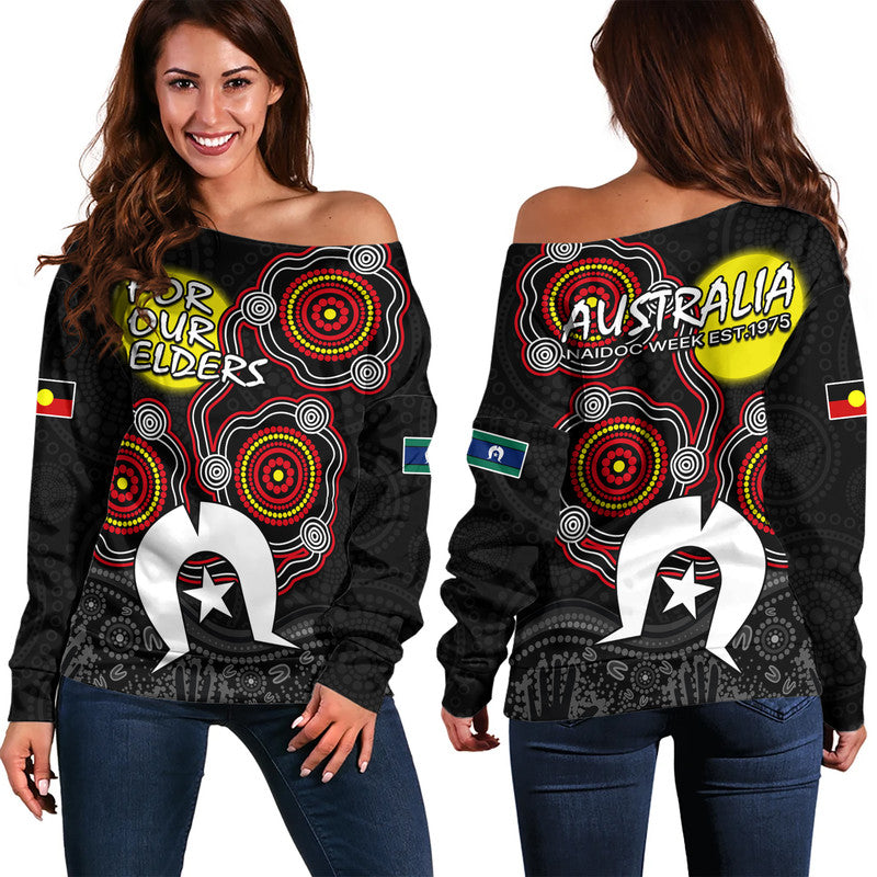 NAIDOC Women Off Shoulder Sweater Aboriginal and Torres Strait Islander - Vibe Hoodie Shop