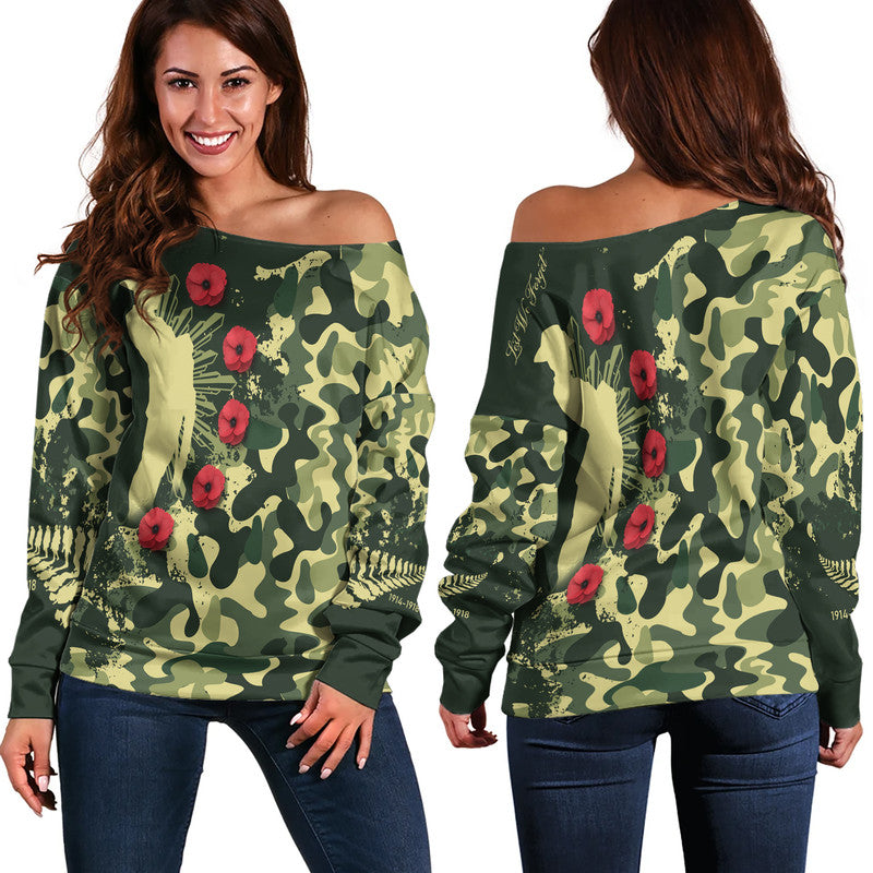 Australia ANZAC Mix Camouflage Women Off Shoulder Sweater - Vibe Hoodie Shop