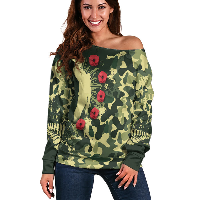 (Custom Personalised) Australia ANZAC Mix Camouflage Women Off Shoulder Sweater - Vibe Hoodie Shop