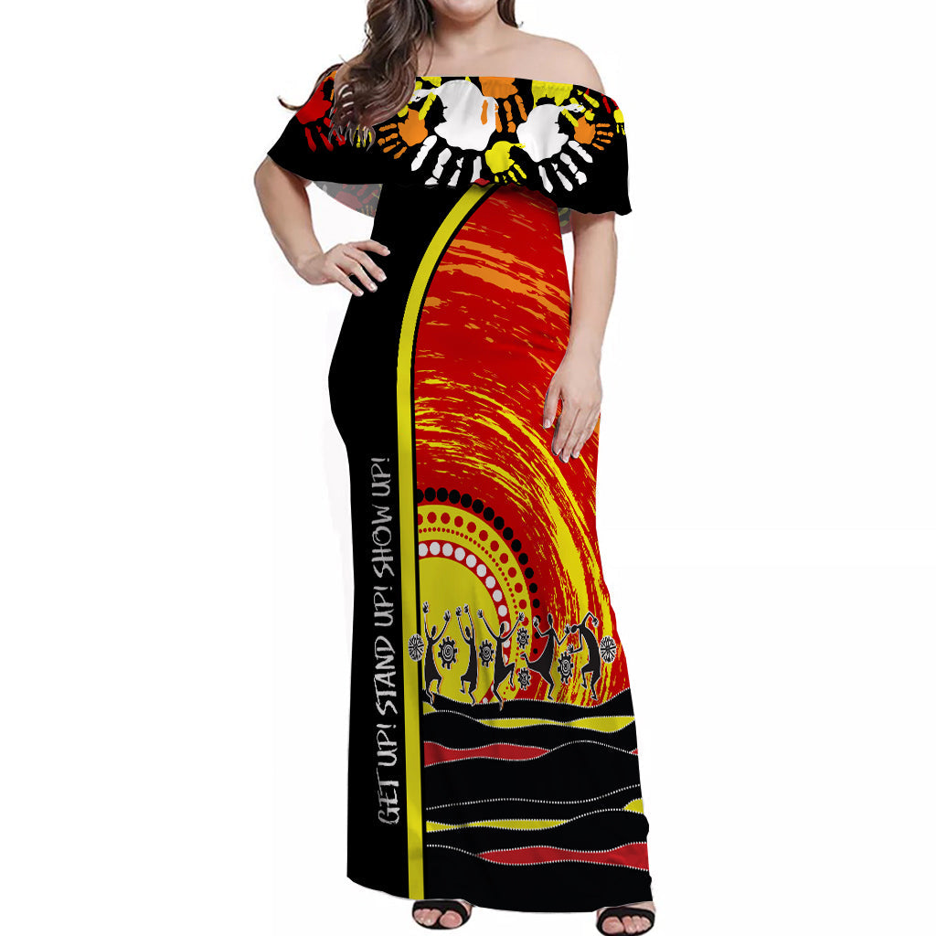 (Custom Personalised) Aboriginal NAIDOC Week 2022 Off Shoulder Long Dress Get Up Stand Up Show Up - Vibe Hoodie Shop