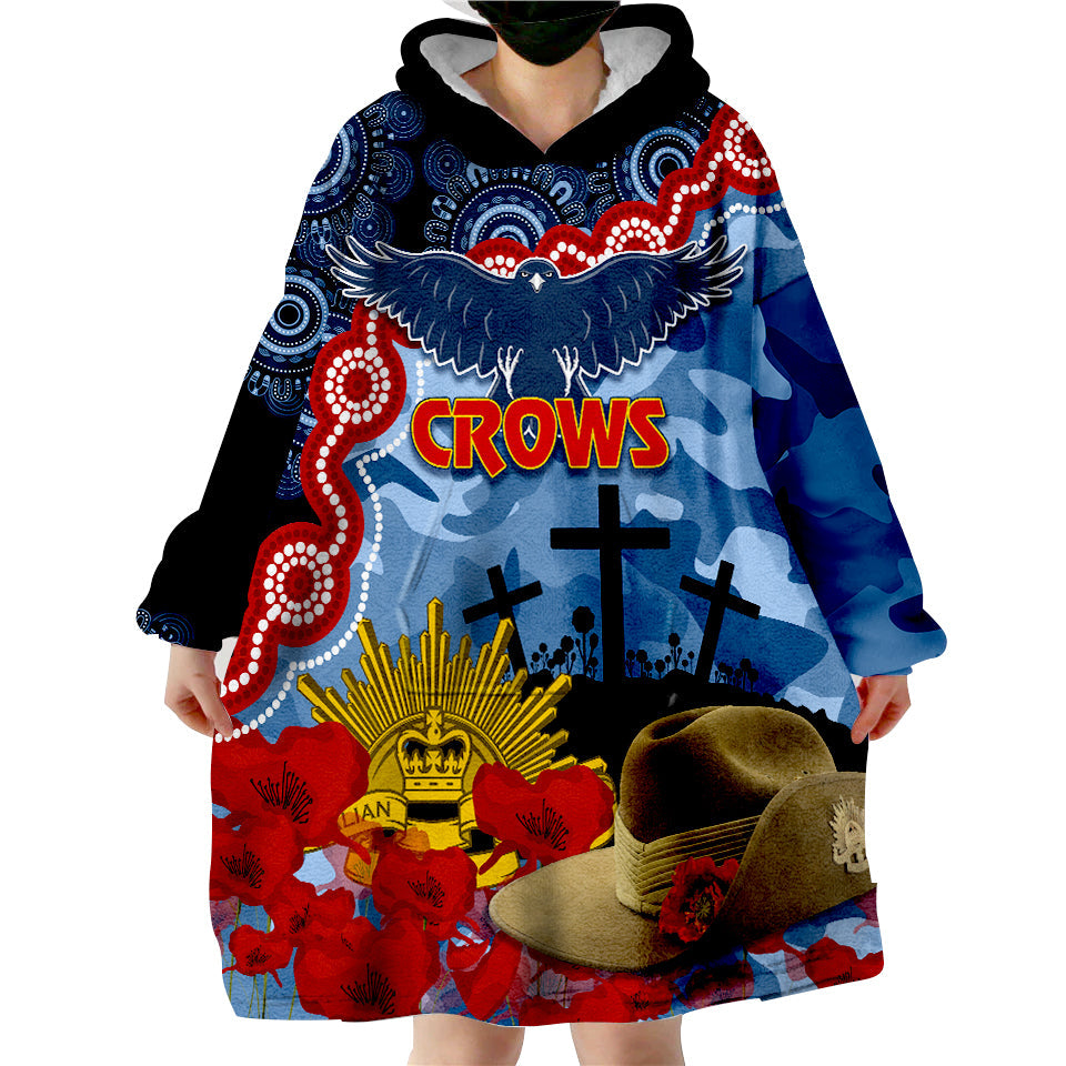 Crows Football ANZAC 2023 Wearable Hoodie Blanket Aboriginal Mix Slouch Hat - Vibe Hoodie Shop