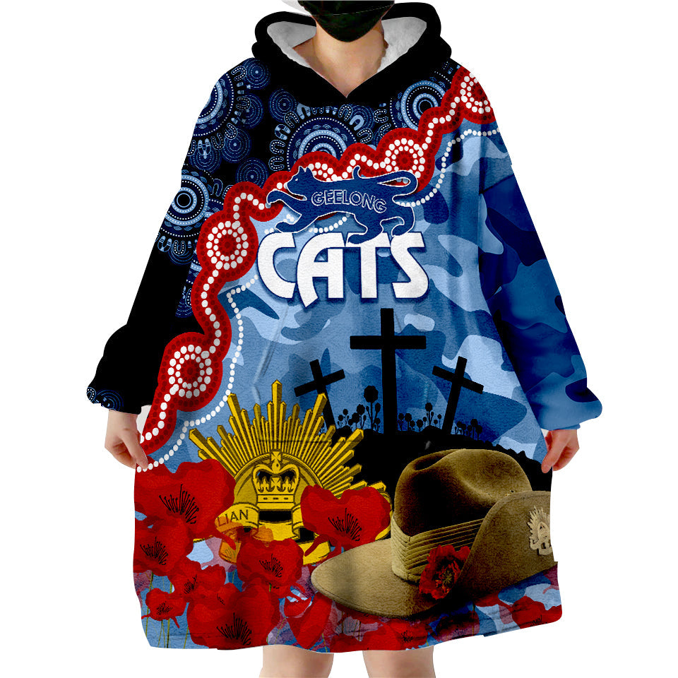 Cats Football ANZAC 2023 Wearable Hoodie Blanket Aboriginal Mix Slouch Hat - Vibe Hoodie Shop