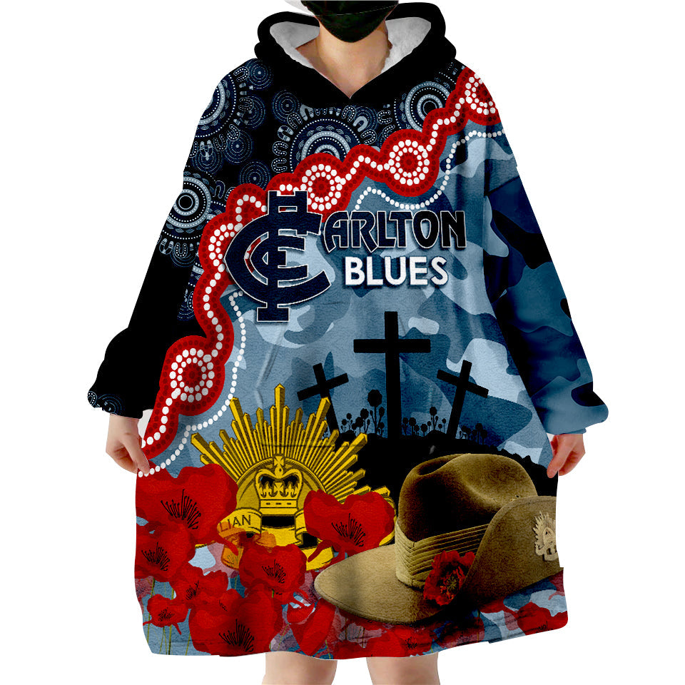 The Blues Football ANZAC 2023 Wearable Hoodie Blanket Aboriginal Mix Slouch Hat - Vibe Hoodie Shop