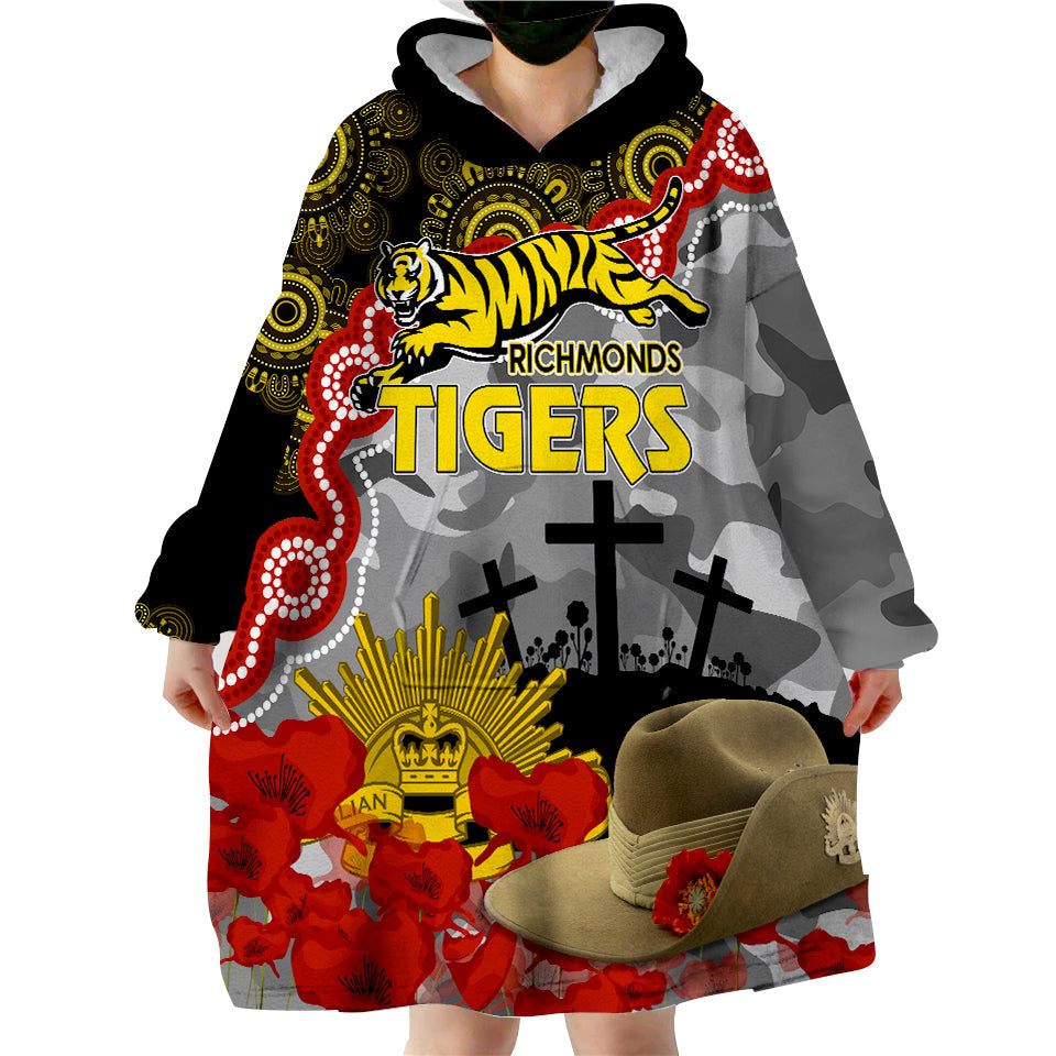 Tigers Football ANZAC 2023 Wearable Hoodie Blanket Aboriginal Mix Slouch Hat - Vibe Hoodie Shop