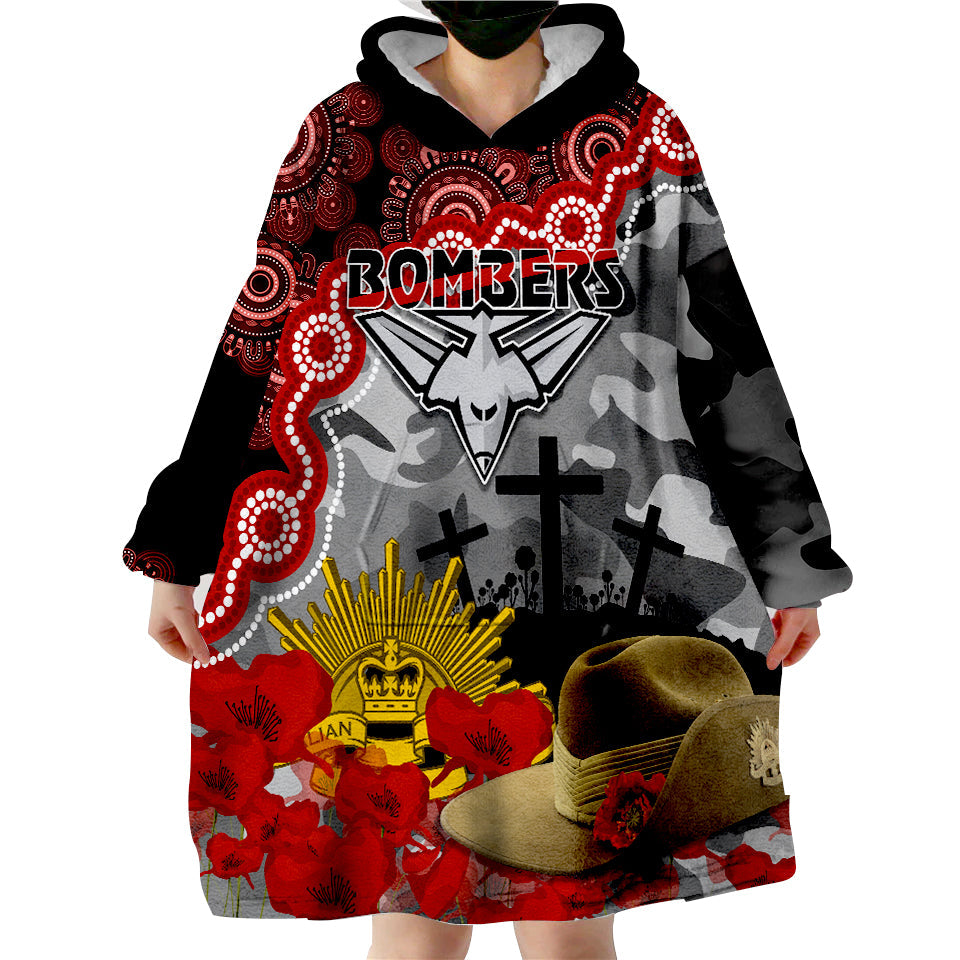 Bombers Football ANZAC 2023 Wearable Hoodie Blanket Aboriginal Mix Slouch Hat - Vibe Hoodie Shop