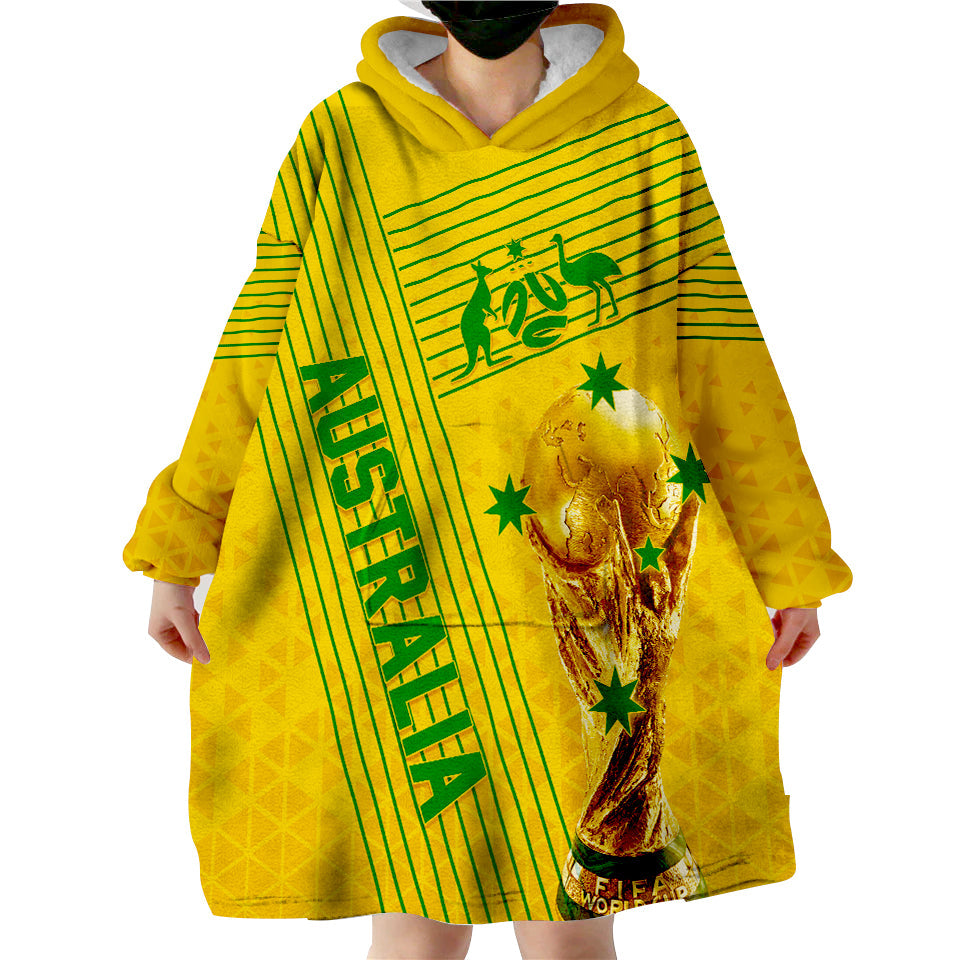 Personalised Australia Soccer WC 2022 Wearable Hoodie Blanket Socceroos Sporty Style - Vibe Hoodie Shop